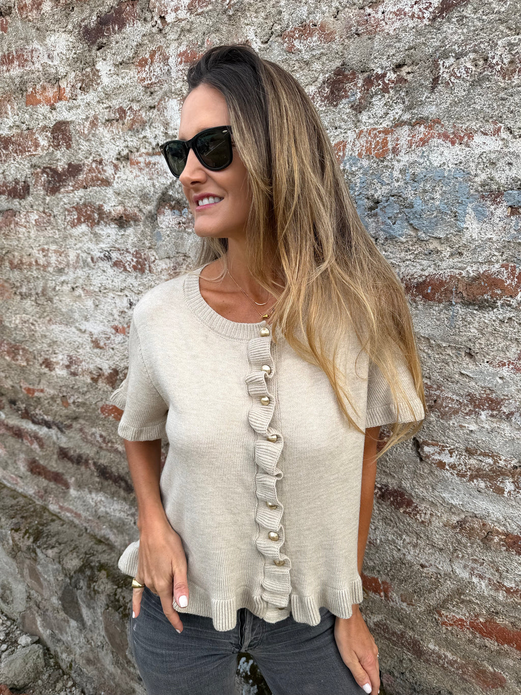 Polera/ Chaleco vuelitos beige