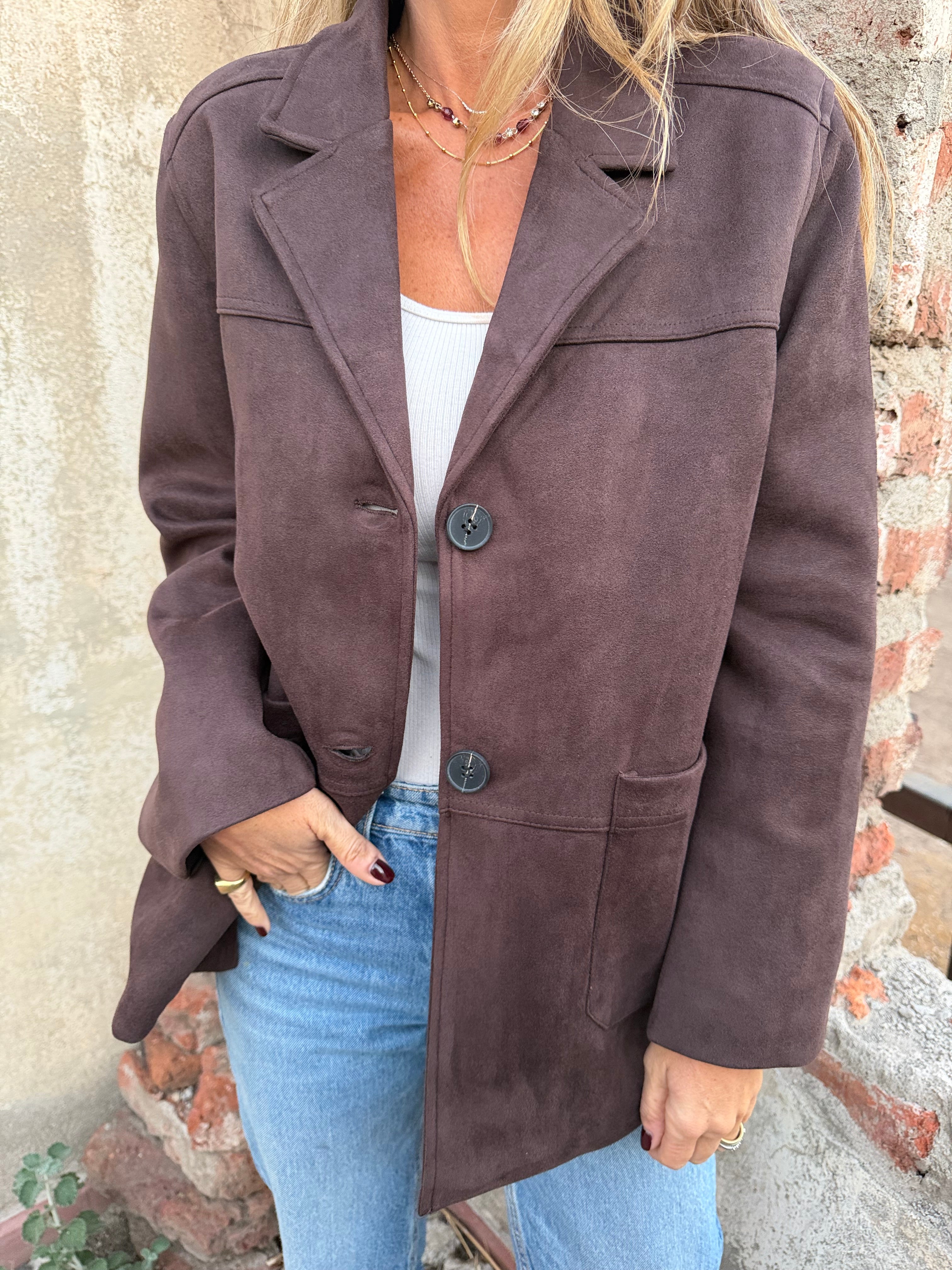 Chaquetón efecto gamuza soñado café