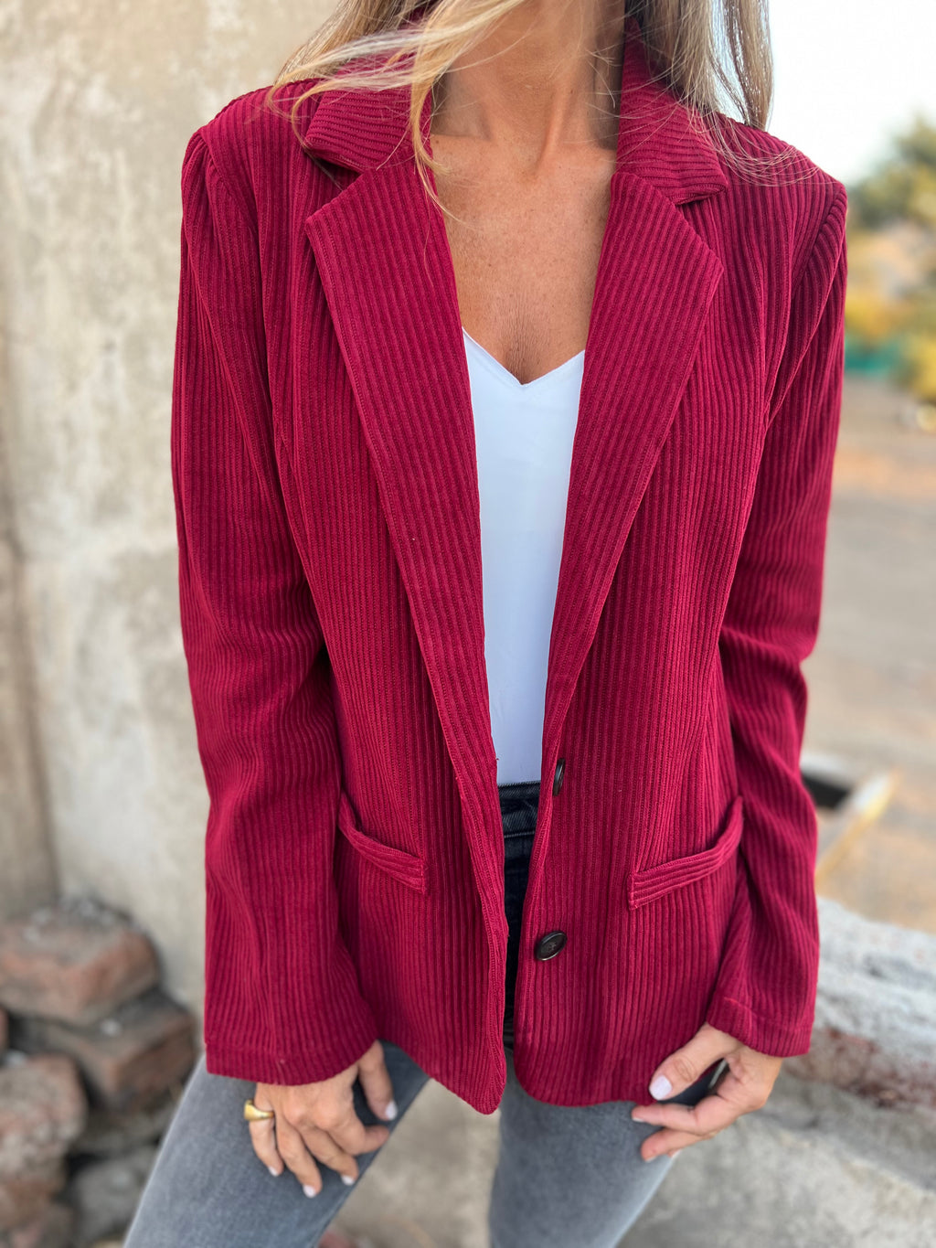 Blazer cotelé guinda