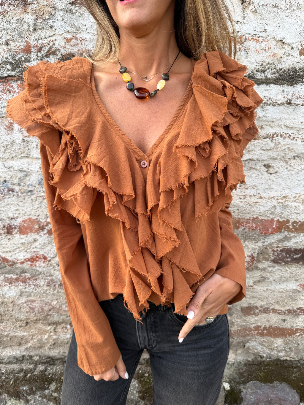Blusa super vuelos rústica terracota