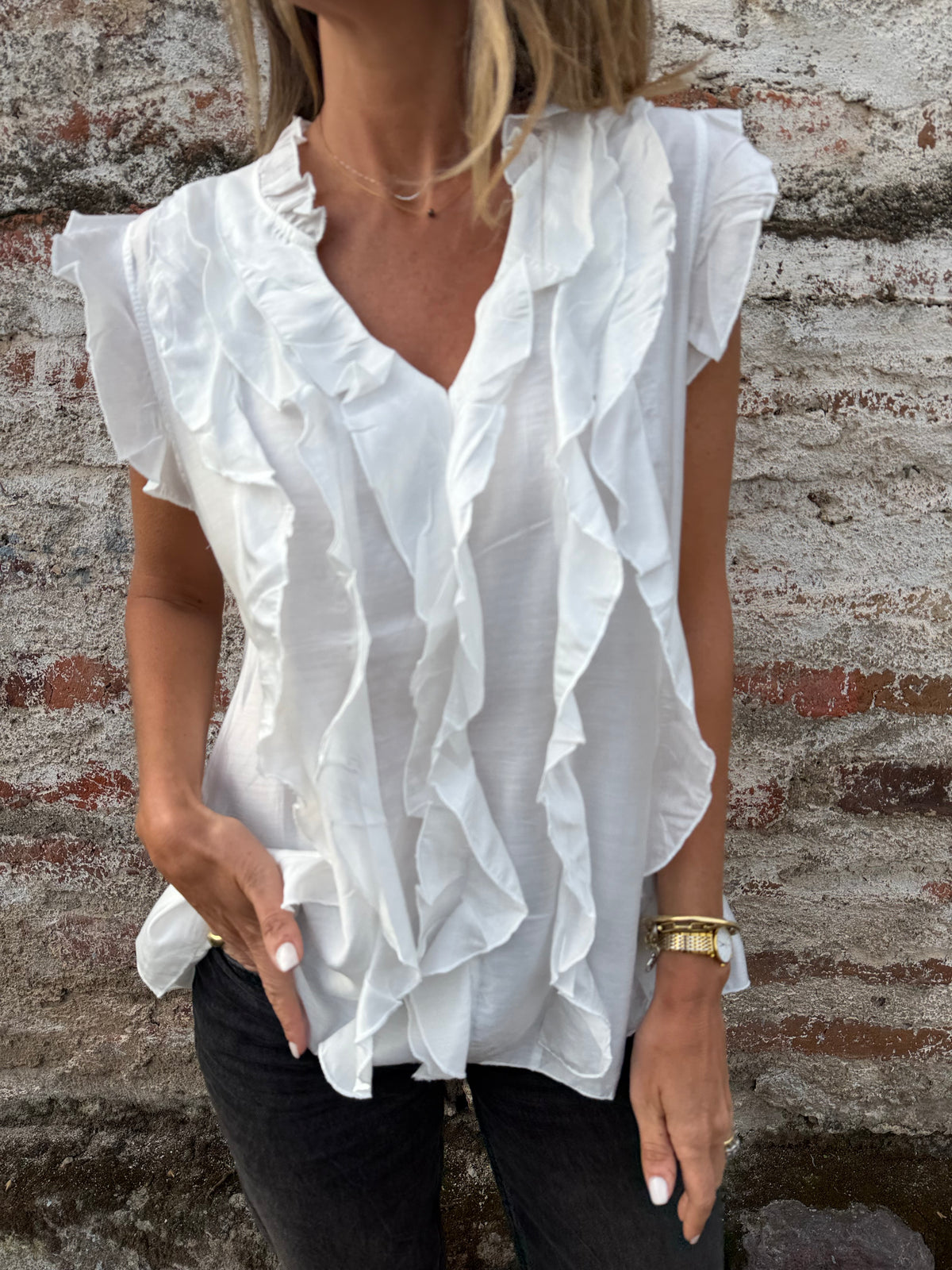 Blusa doble volados blanca