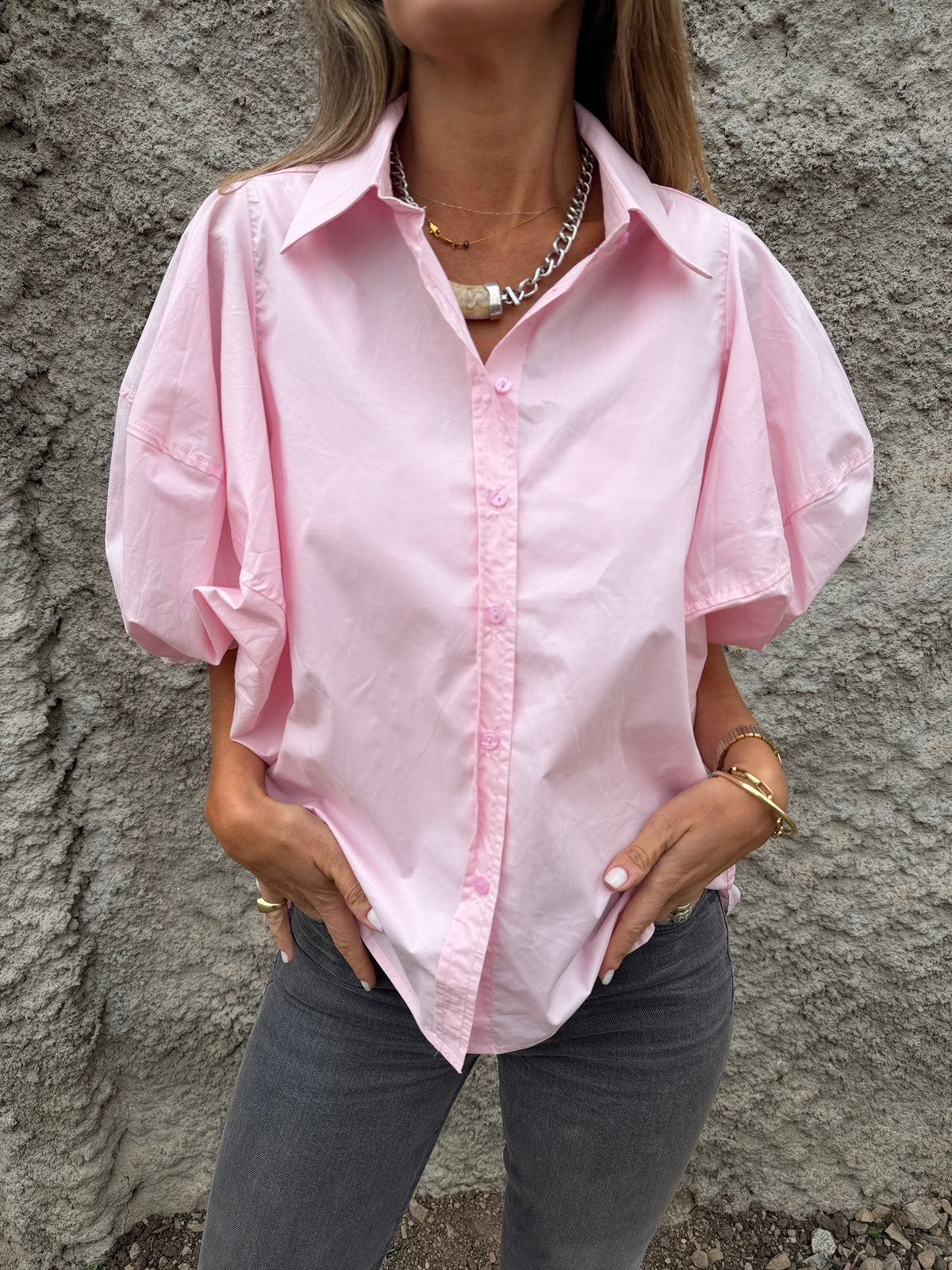 Blusa manga extra abullonadas rosado claro