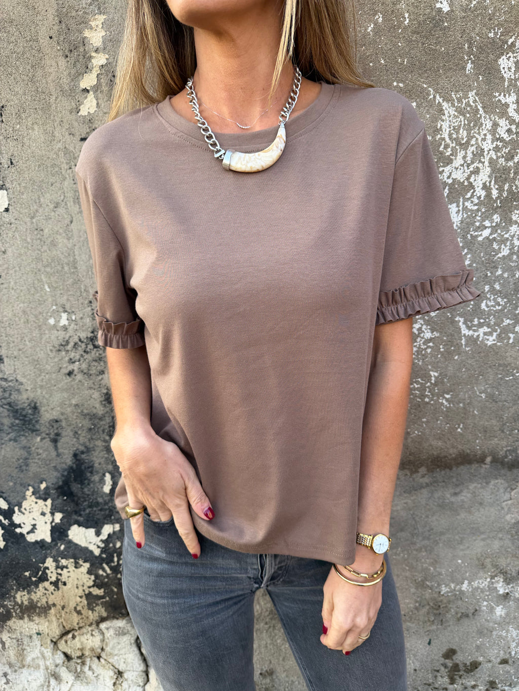 Polera modal vuelitos café