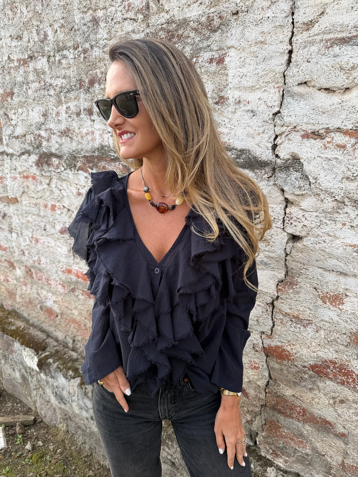 Blusa super vuelos rústica azul
