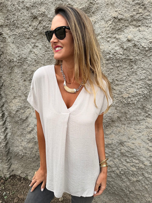 Blusa básica V pinza central gris taupe