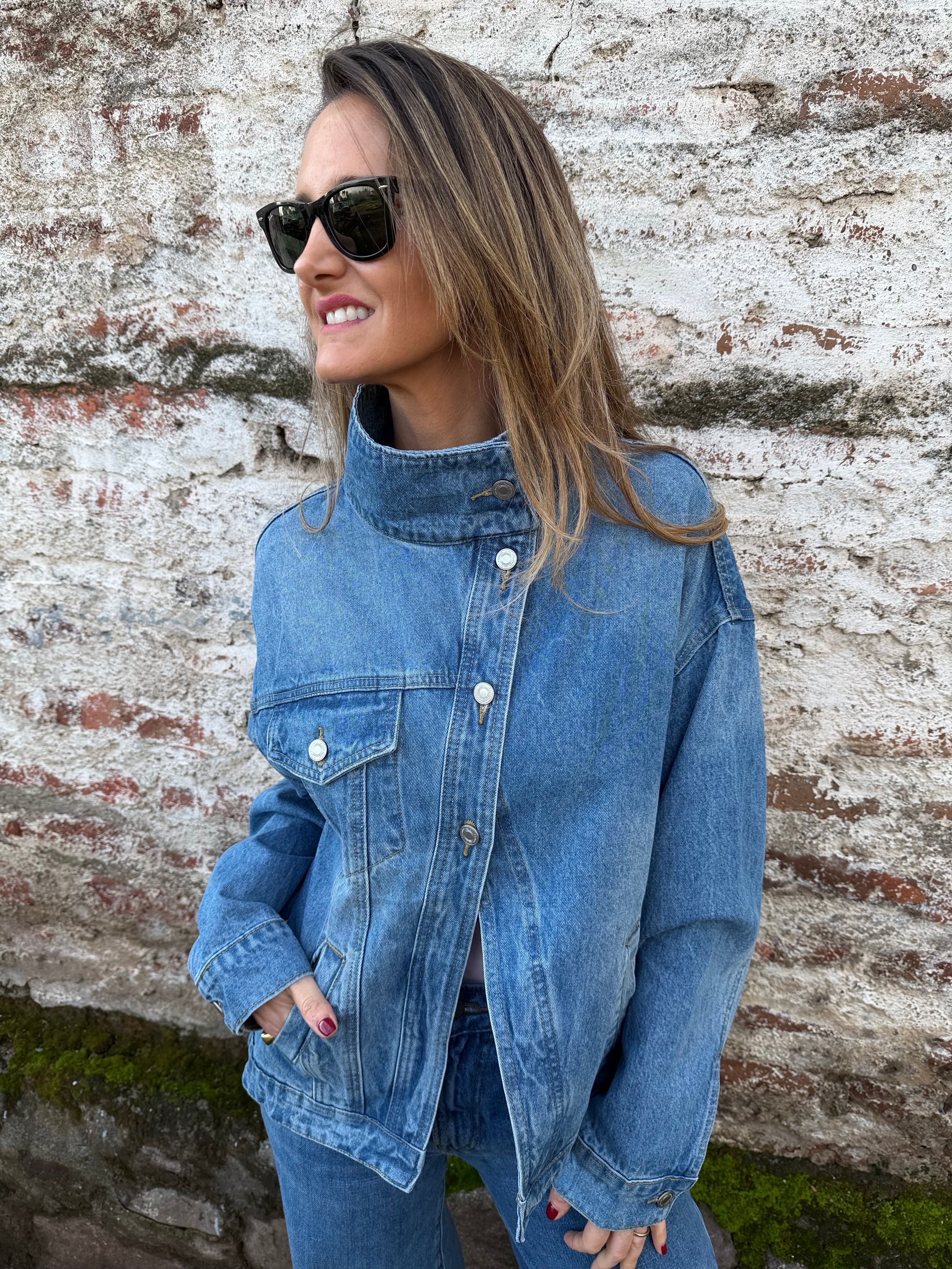 Chaqueta bluejean funnel celeste oscuro
