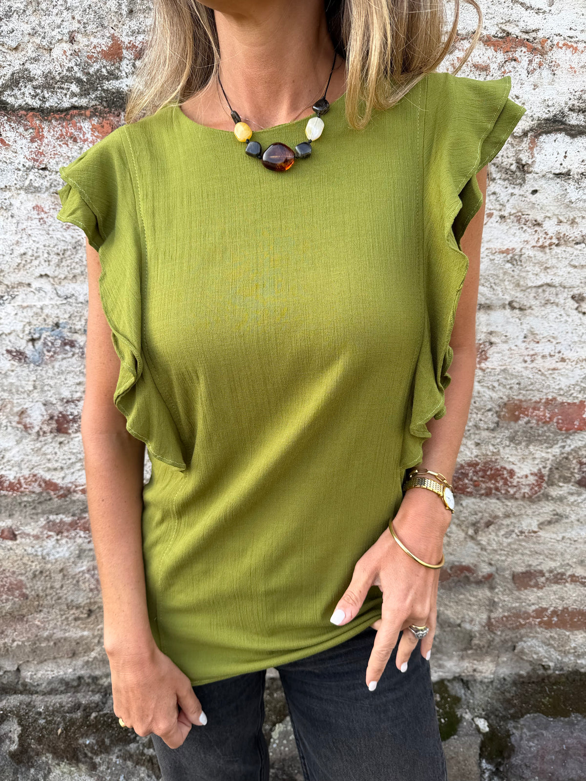 Blusa larga vuelitos laterales verde