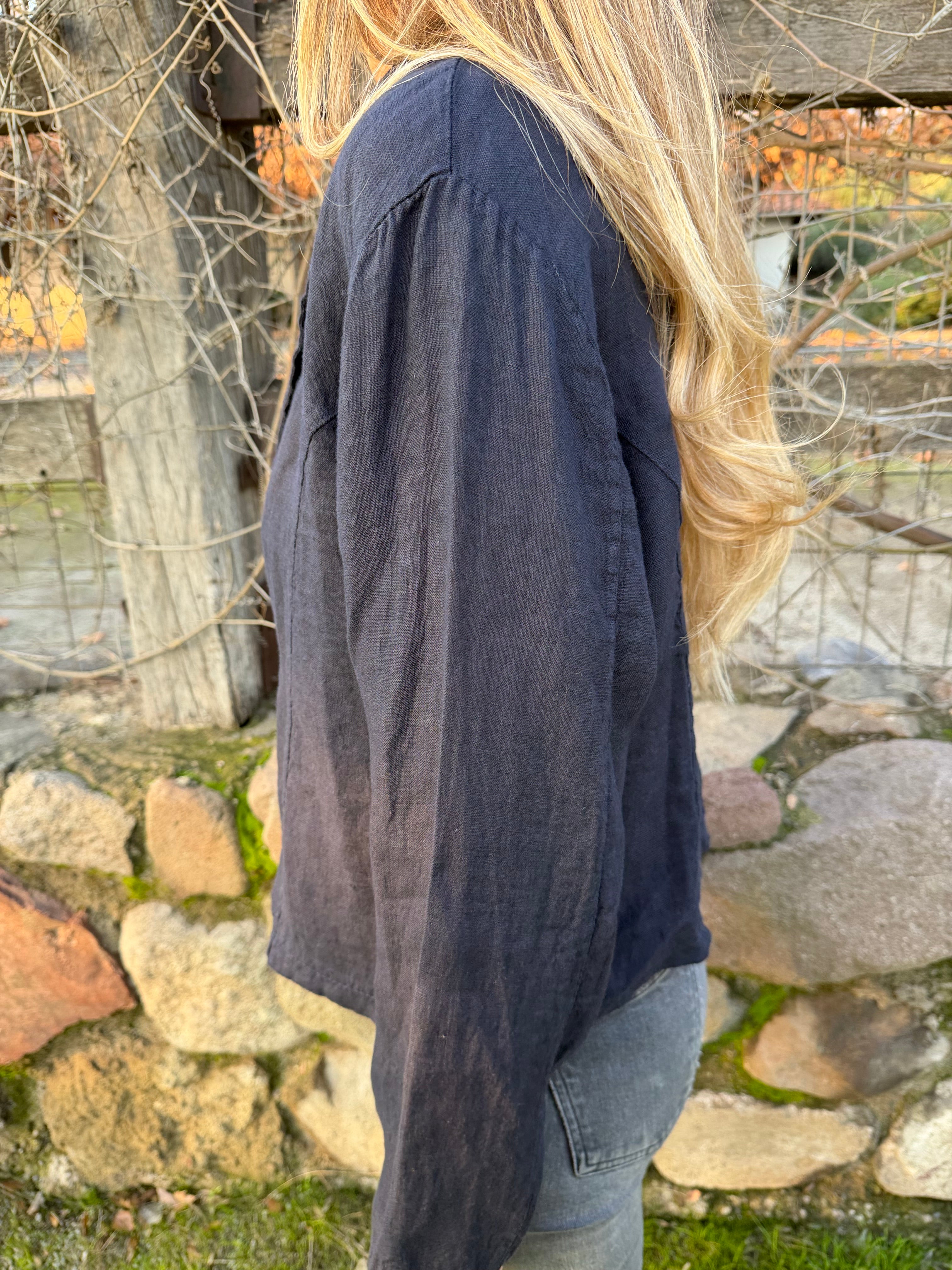 Blazer 100% lino azul marino