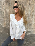Blusa volados centrales blanca