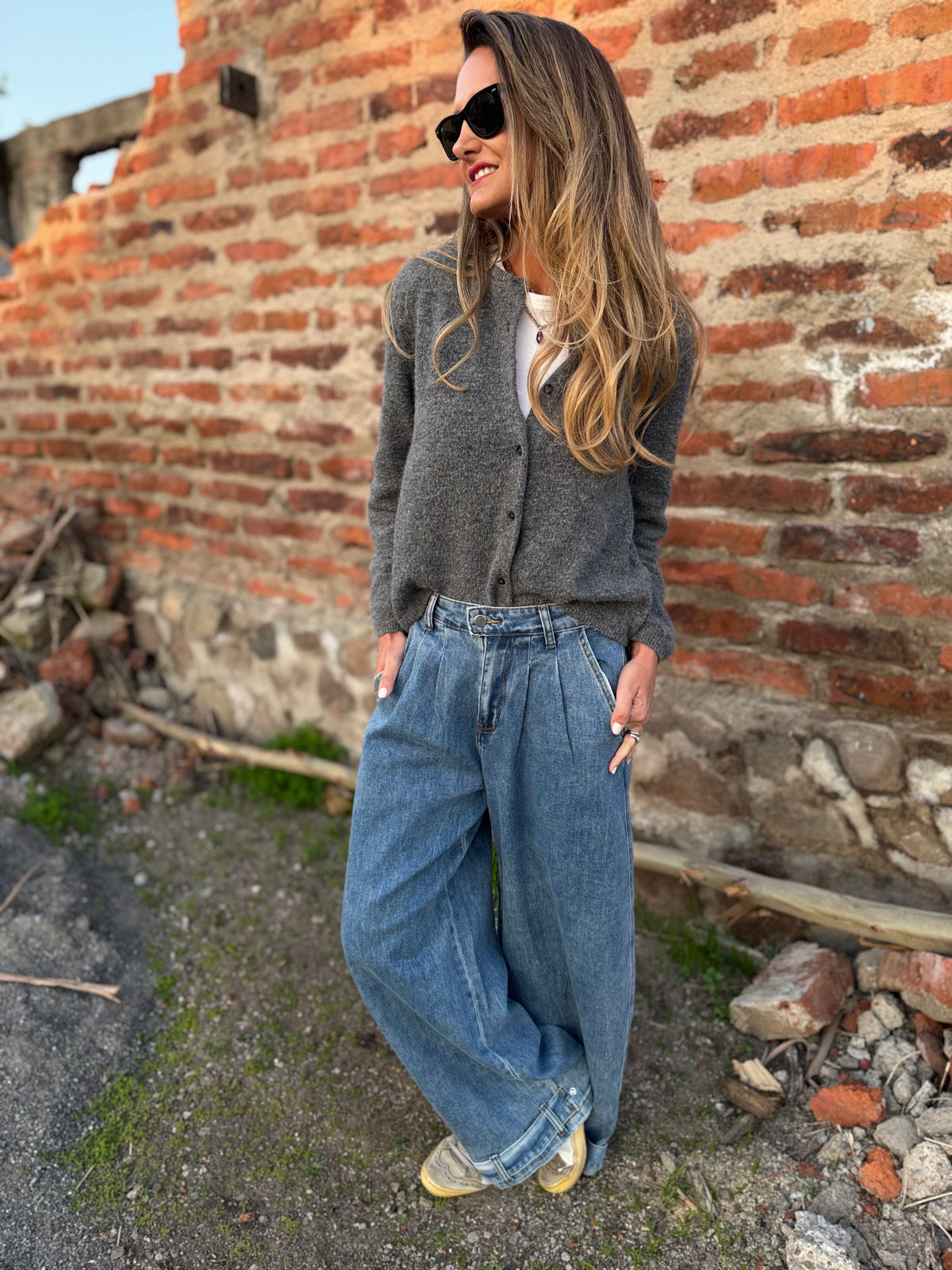 Bluejean pierna ancha new pinzas azul