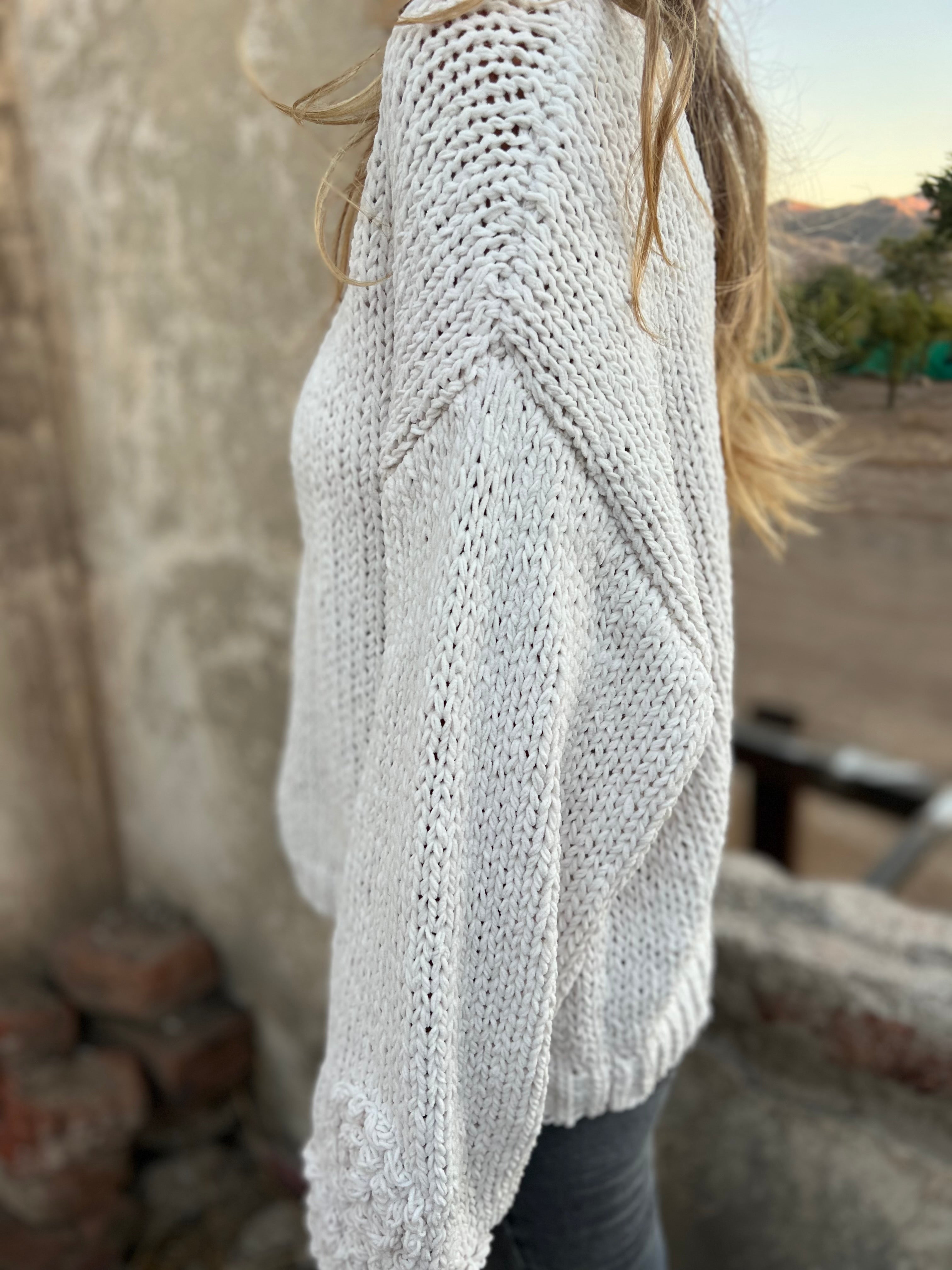 Chaleco lana chenille detalle mangas blanco