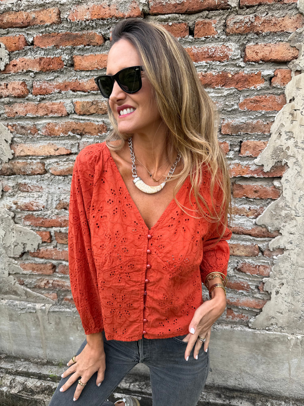 Blusa súper broderie terracota