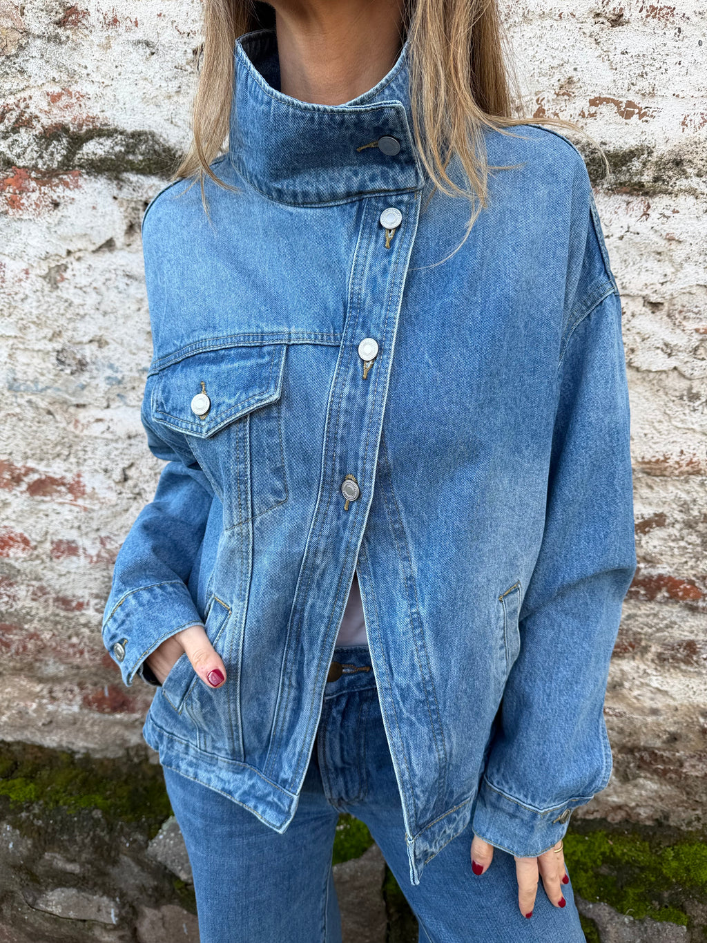 Chaqueta bluejean funnel celeste oscuro