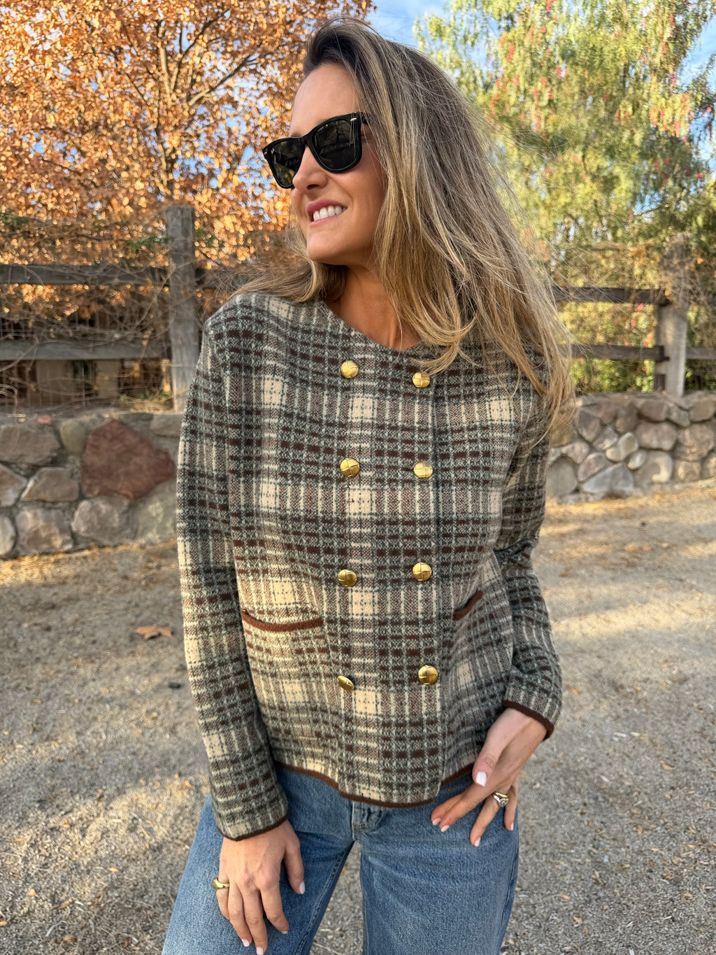 Chaqueta tipo raindoor escoces beige