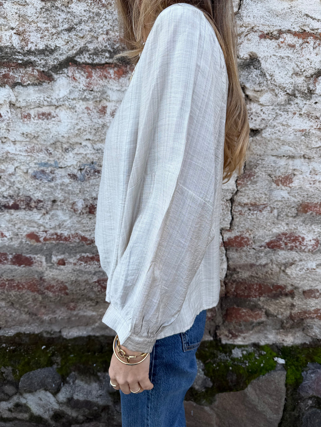 Blusa rayón manguitas globo beige
