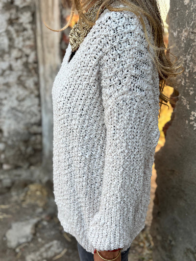 New chaleco V lana chenille crudo