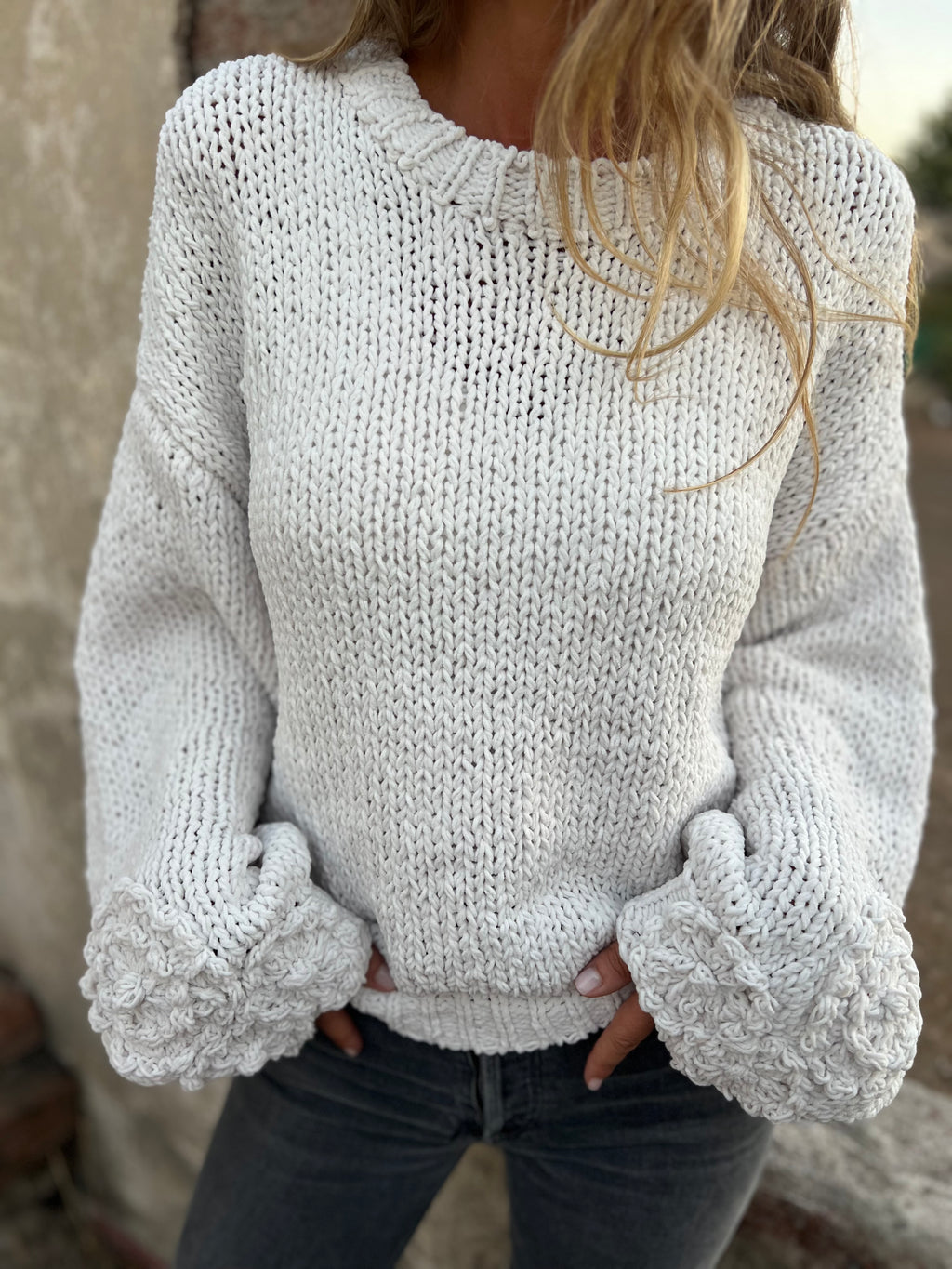 Chaleco lana chenille detalle mangas blanco