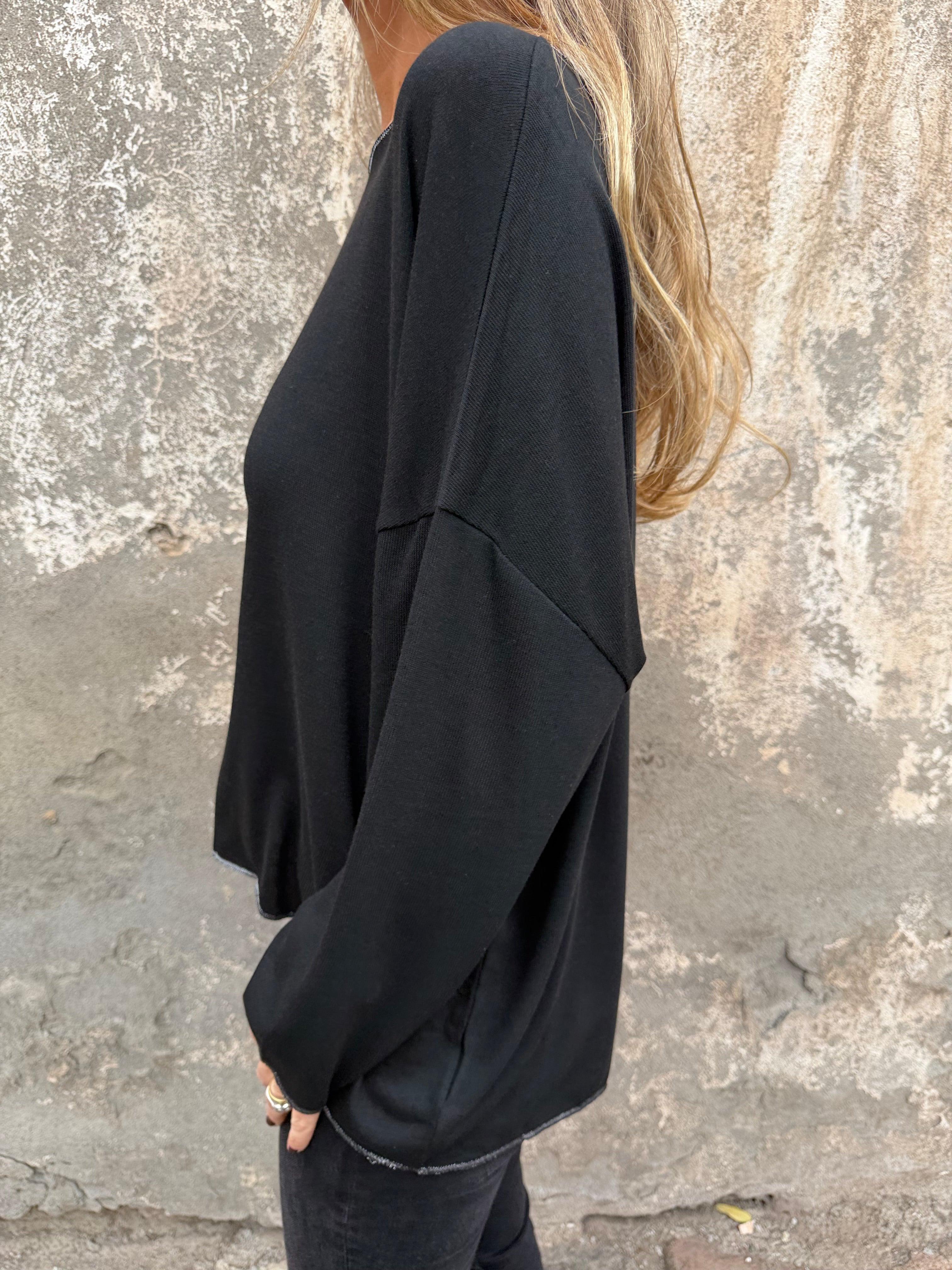 Maxxi polera lanilla bordes plateados negra