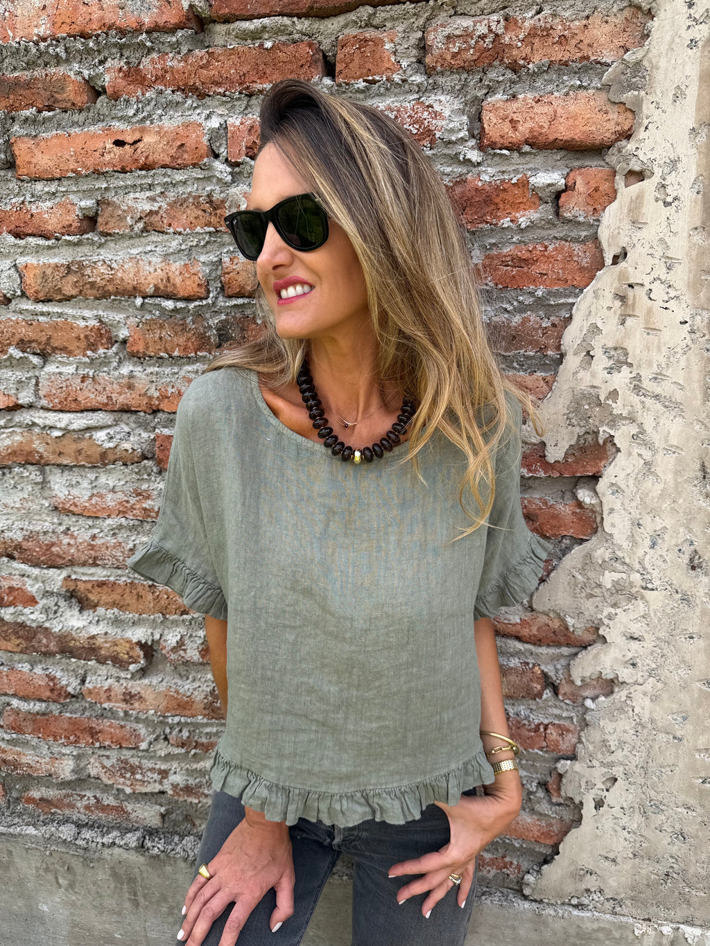 Blusa 100% lino vuelitos verde