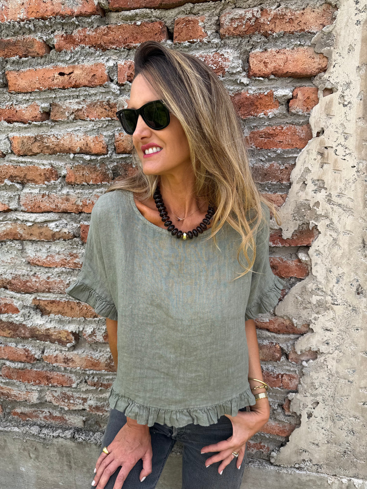 Blusa 100% lino vuelitos verde