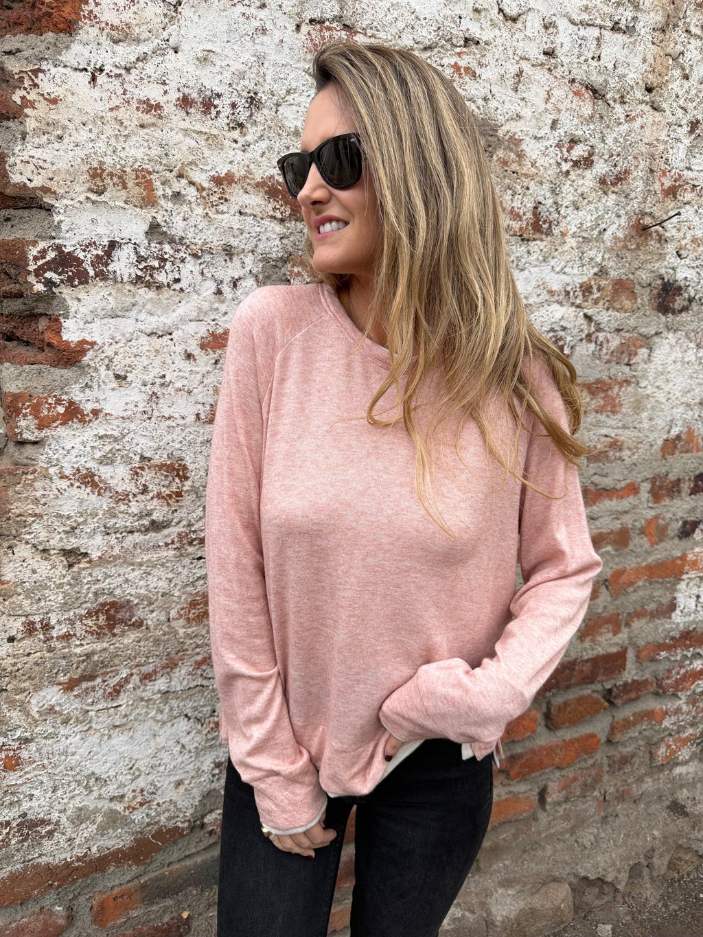 Polera lanilla doblez rosada