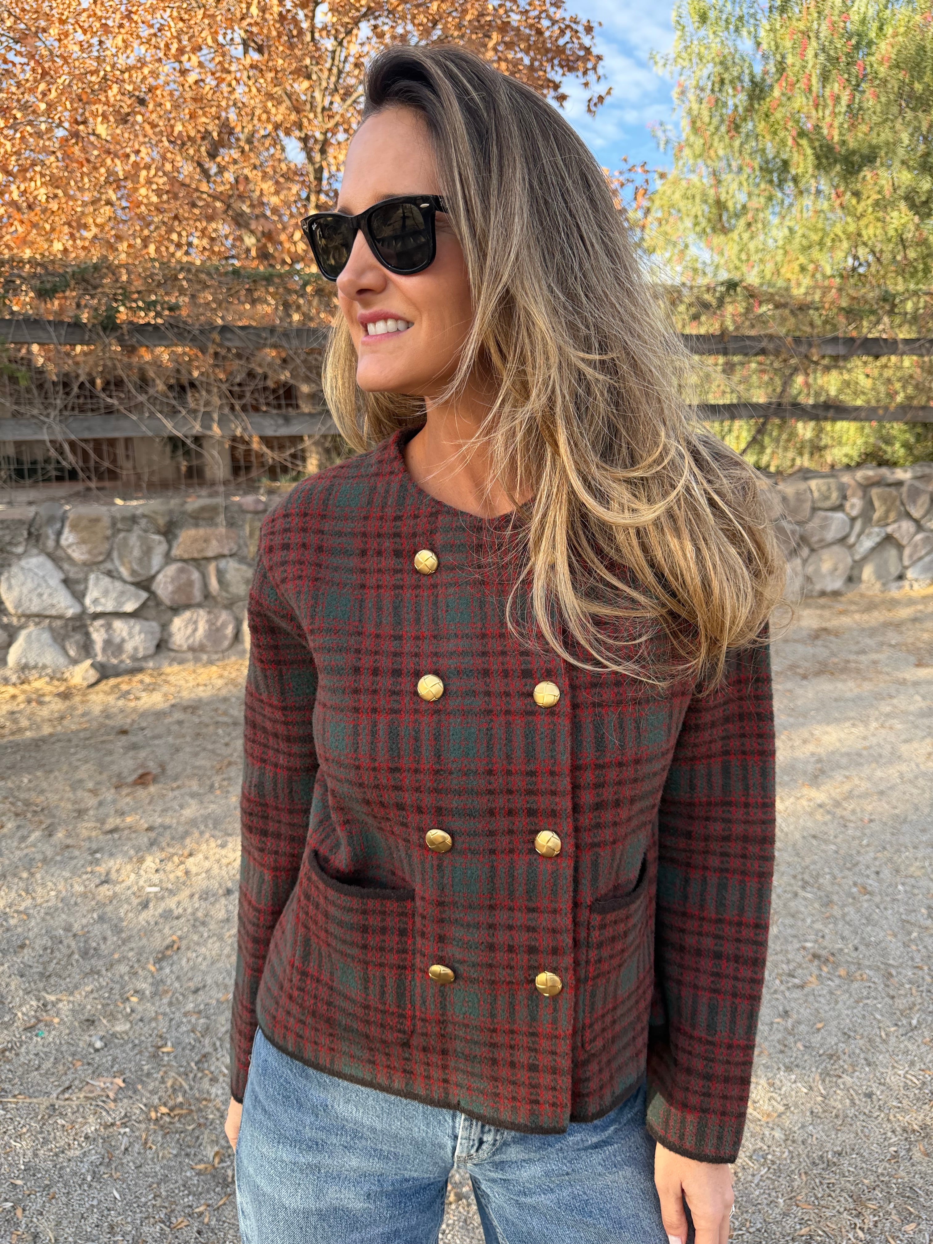 Chaqueta tipo raindoor escocés burdeo