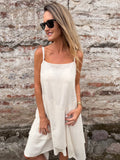 Vestido linoto despuntes beige claro