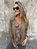 Blusa volados centrales café claro