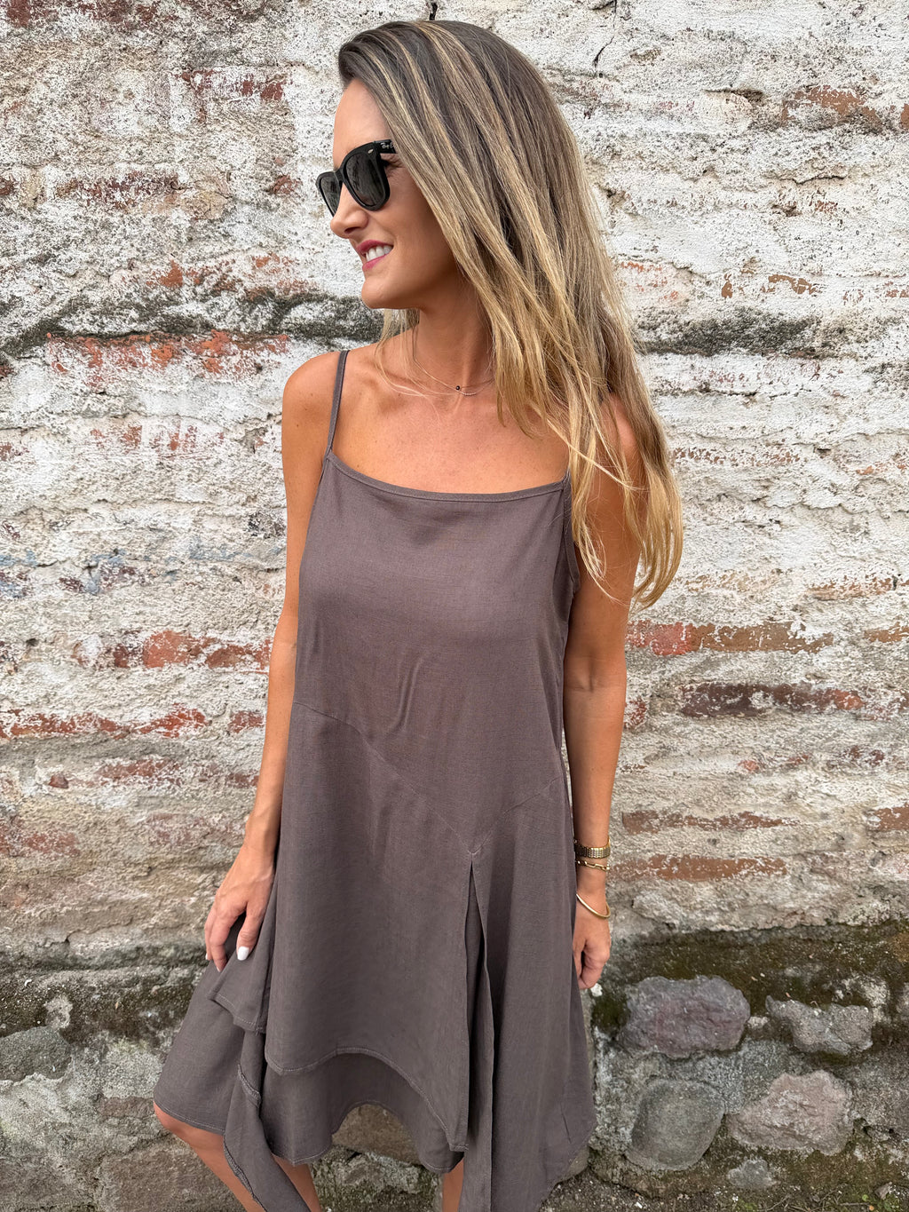 Vestido linoto despuntes café