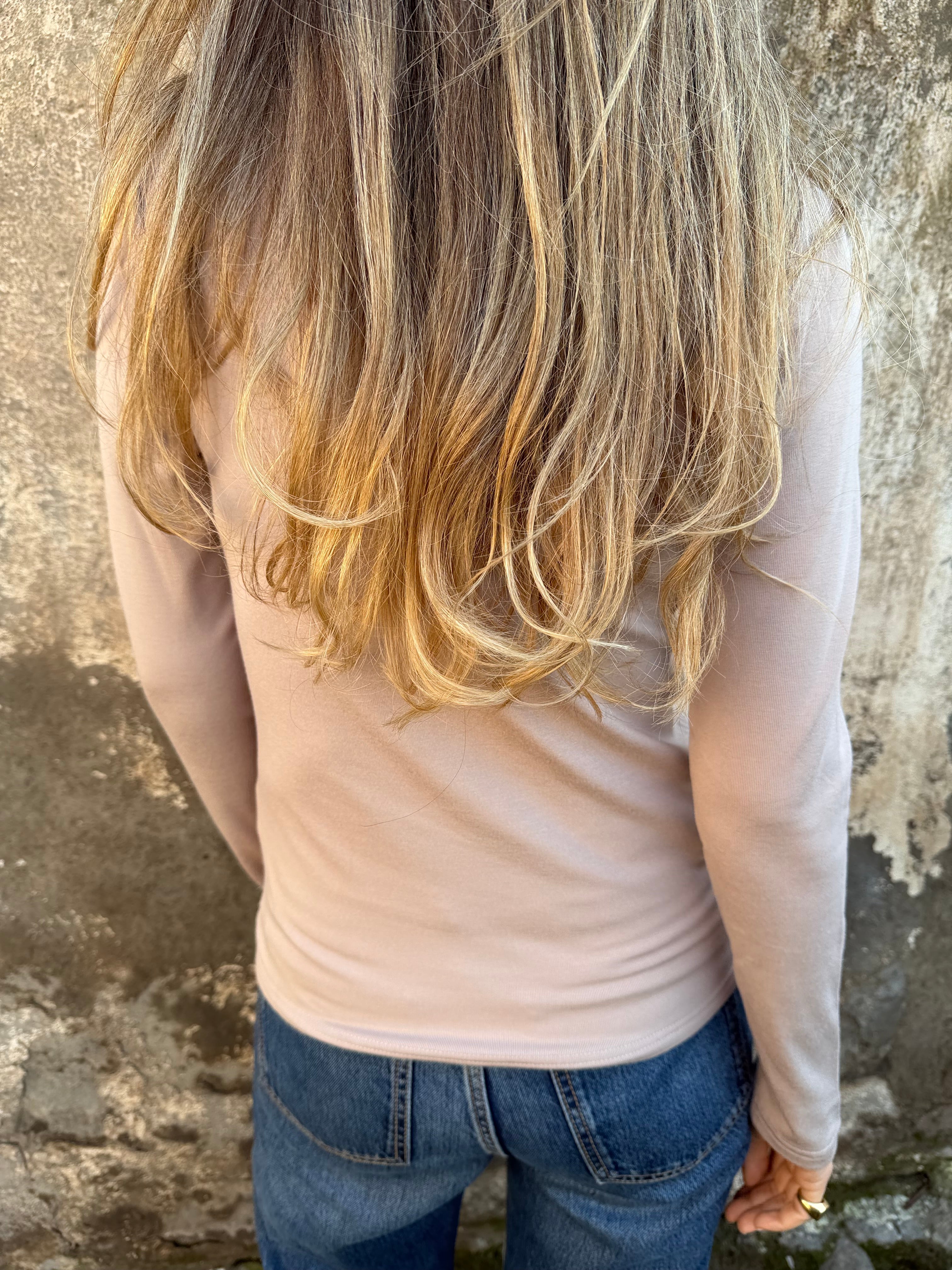 Nueva polera look algodón forrada beige claro