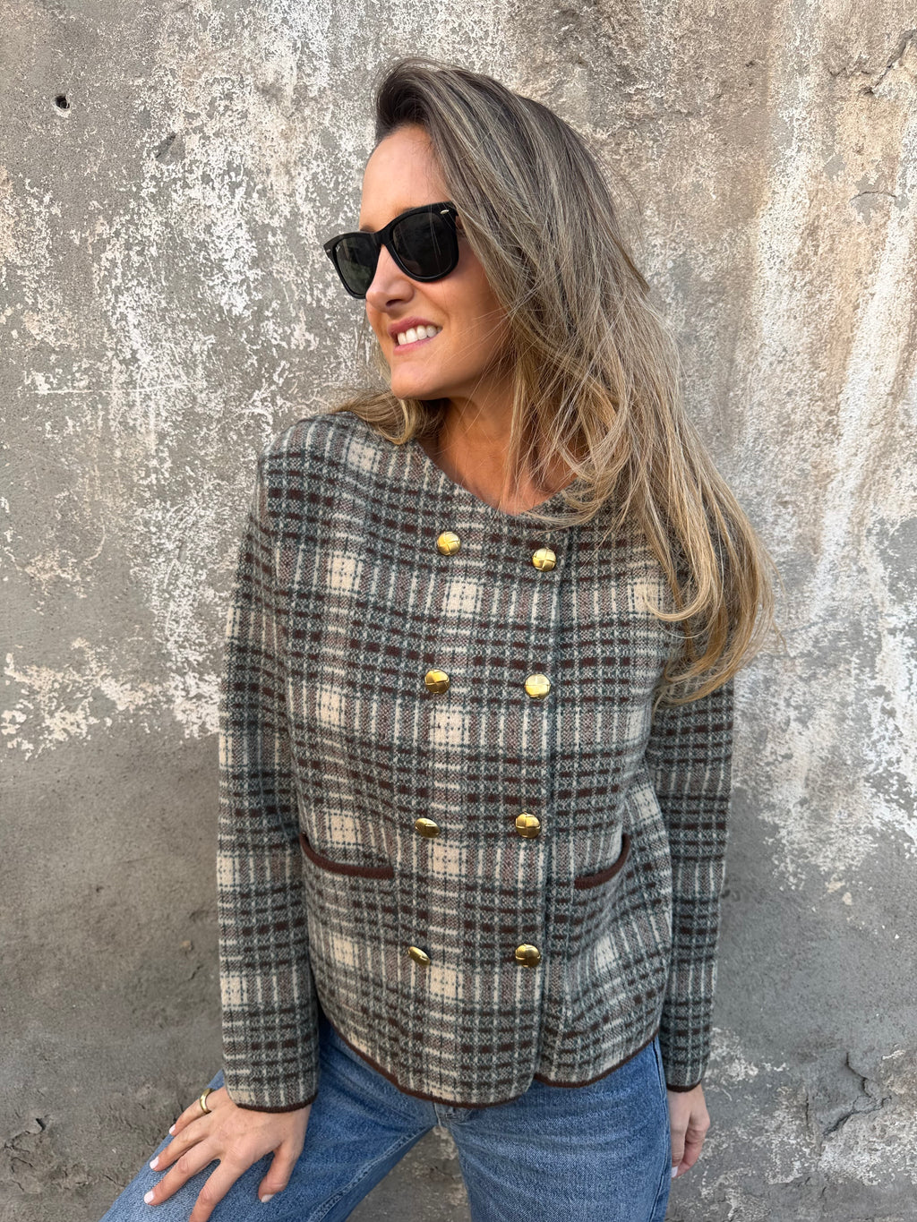 Chaqueta tipo raindoor escoces beige