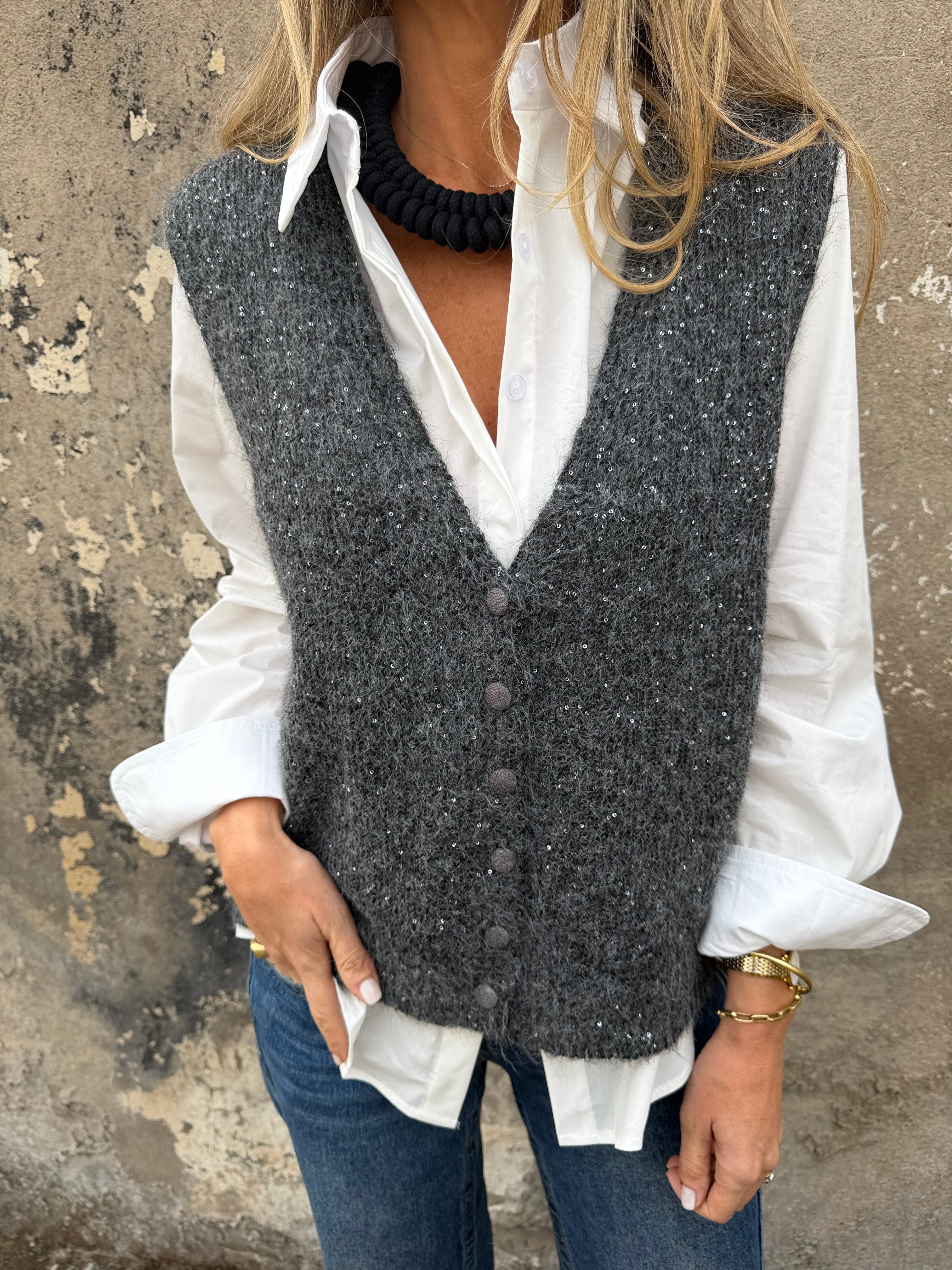 Chaleco sin mangas mini lentejuelas gris
