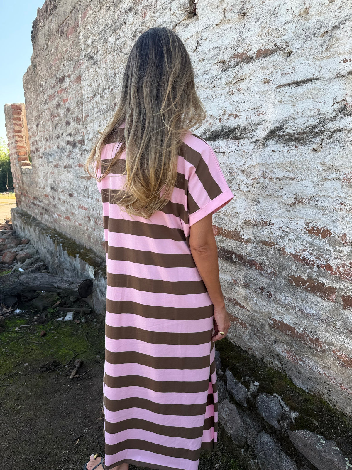 Vestido rayas rosado