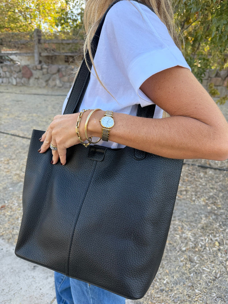 Cartera de hombro y mano en efecto cuero graneado negro