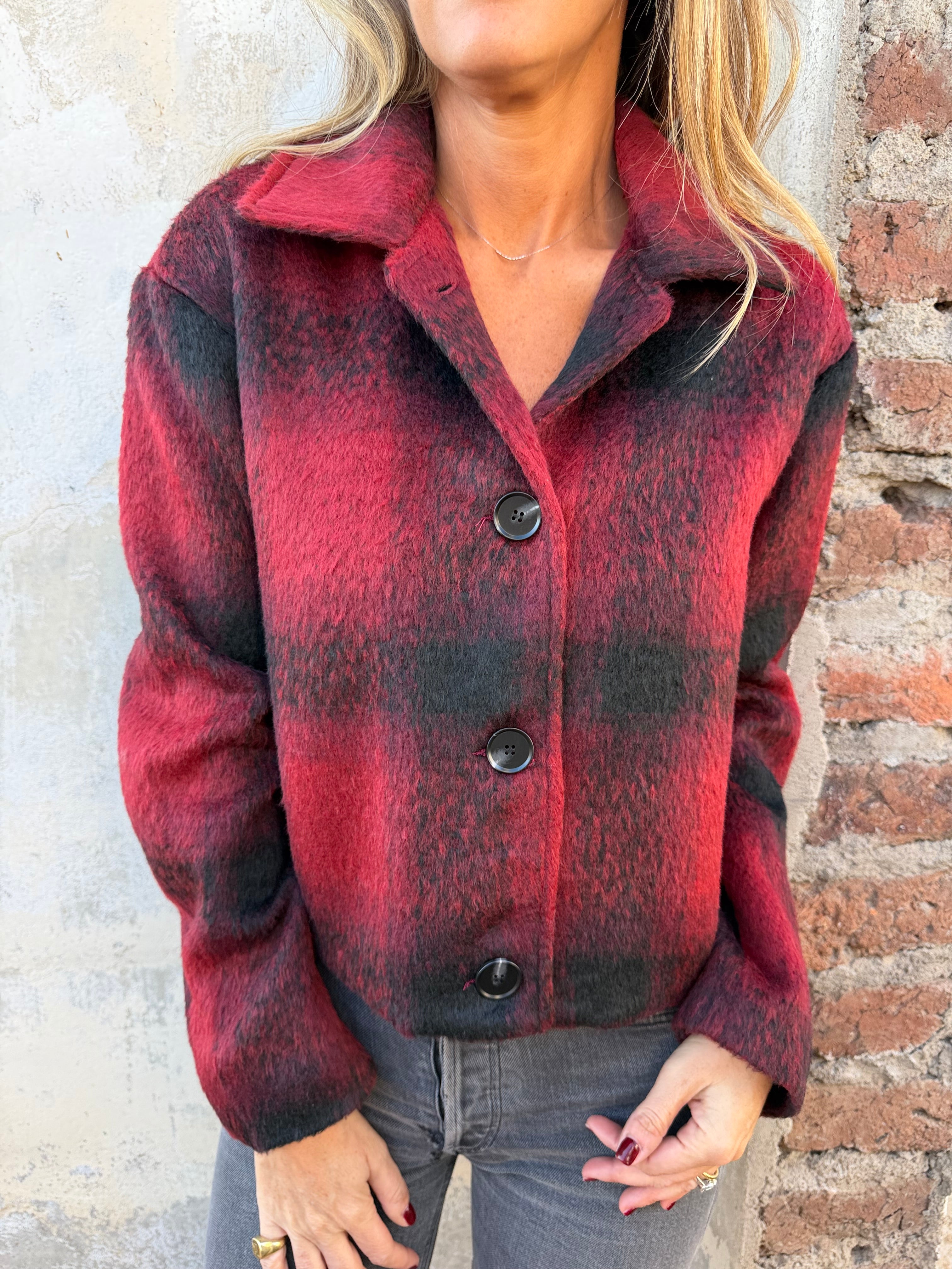 Chaqueta paño peludo escocés roja