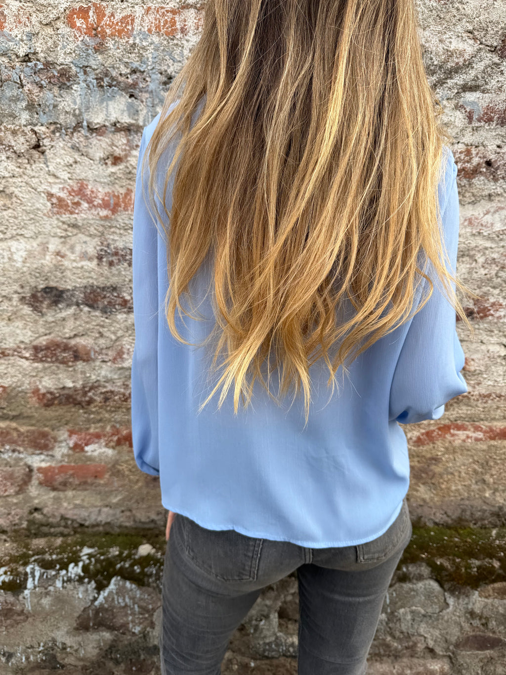 Blusa gasa vuelos celeste