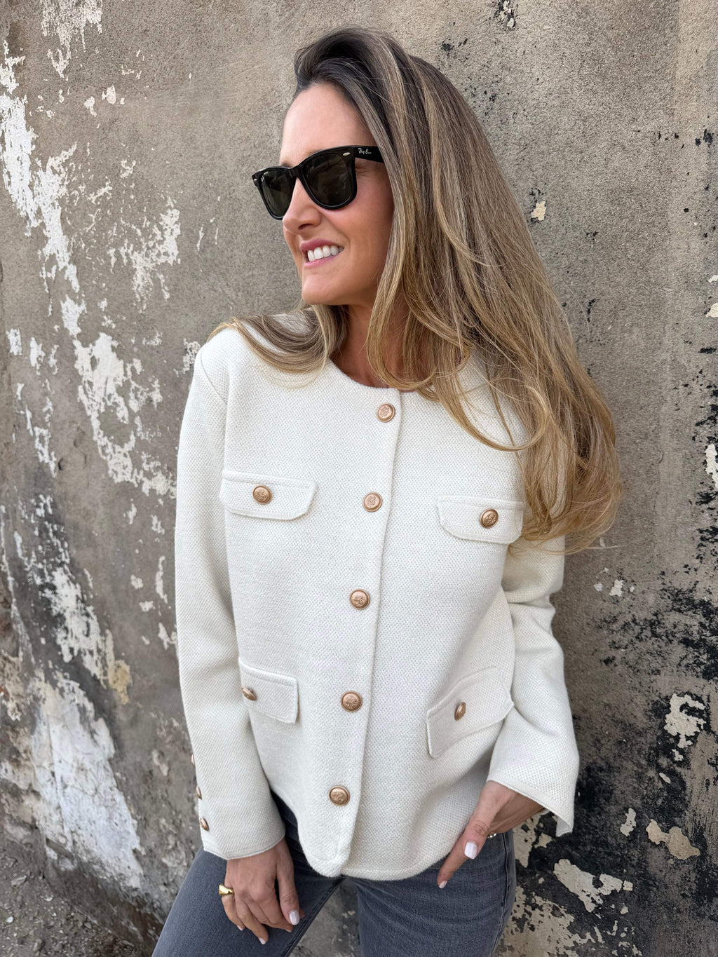Chaqueta paño tejida marfil