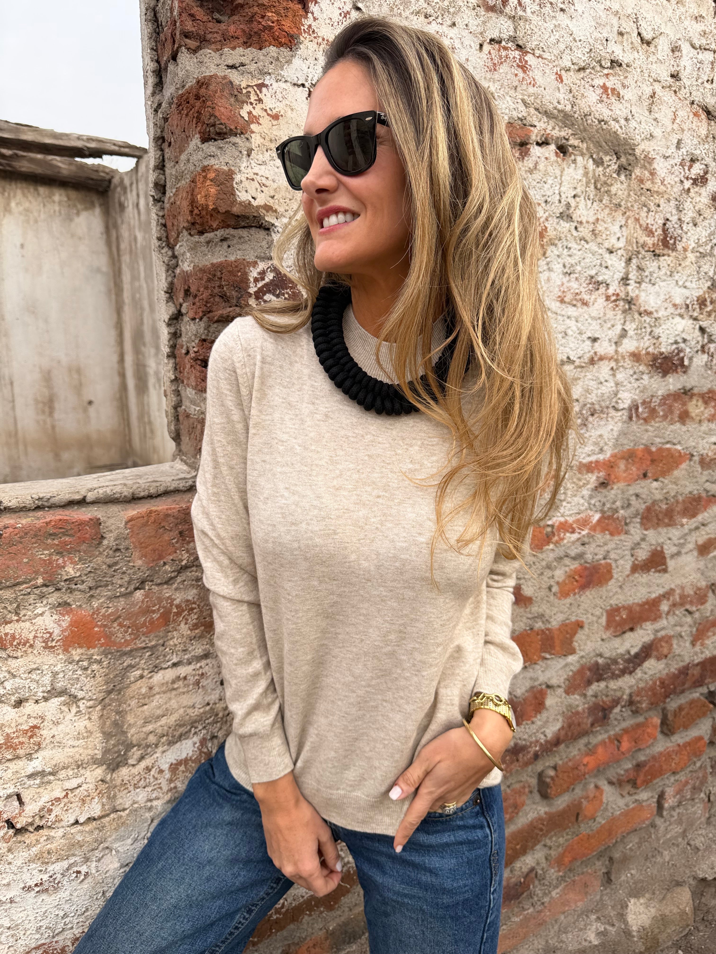 Chaleco/ polera hilo mega básica beige claro