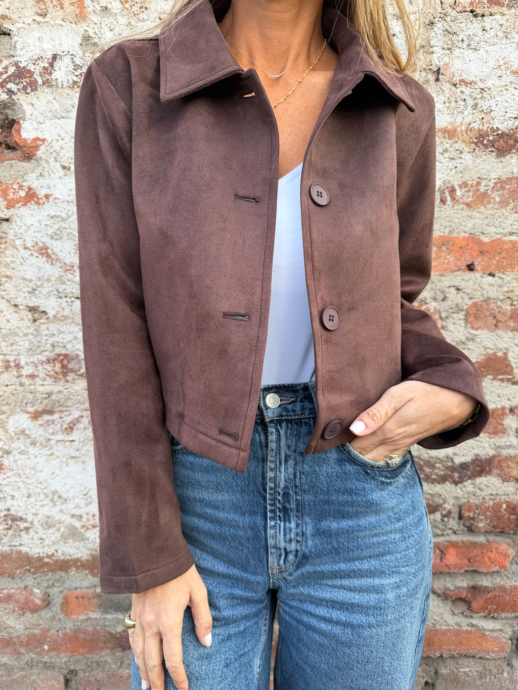 Chaqueta simple suede cafe