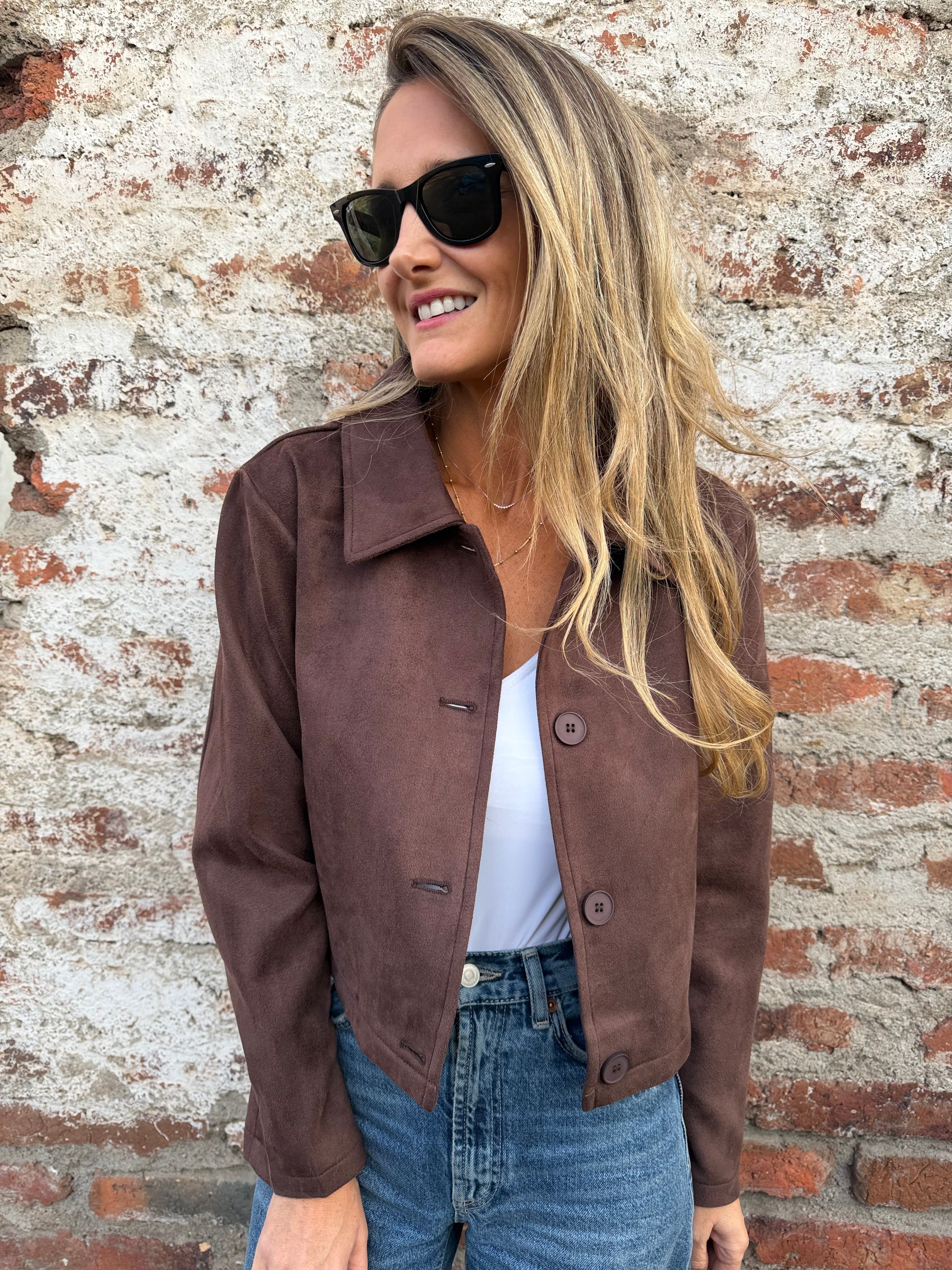 Chaqueta simple suede cafe