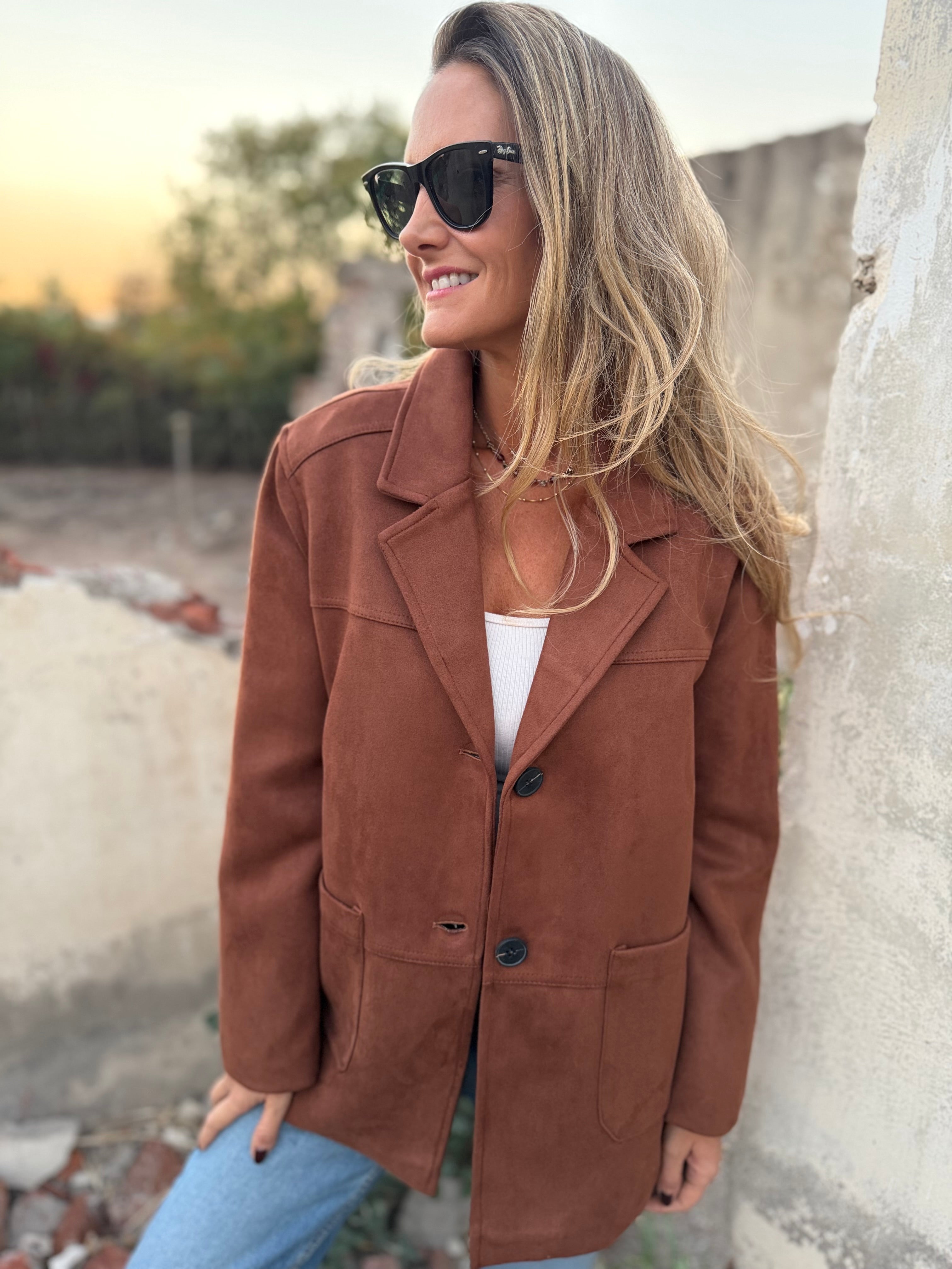 Chaquetón efecto gamuza soñado camel