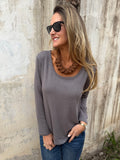 New polera algodón/ micropolar cuello bajo gris