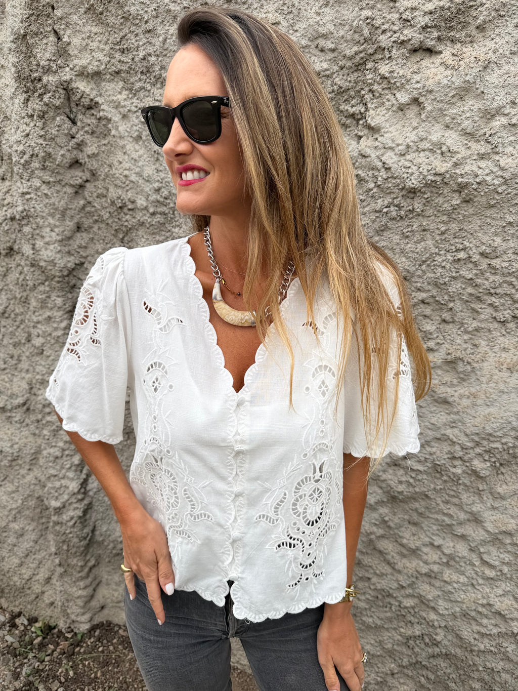 Blusa broderie completa blanca