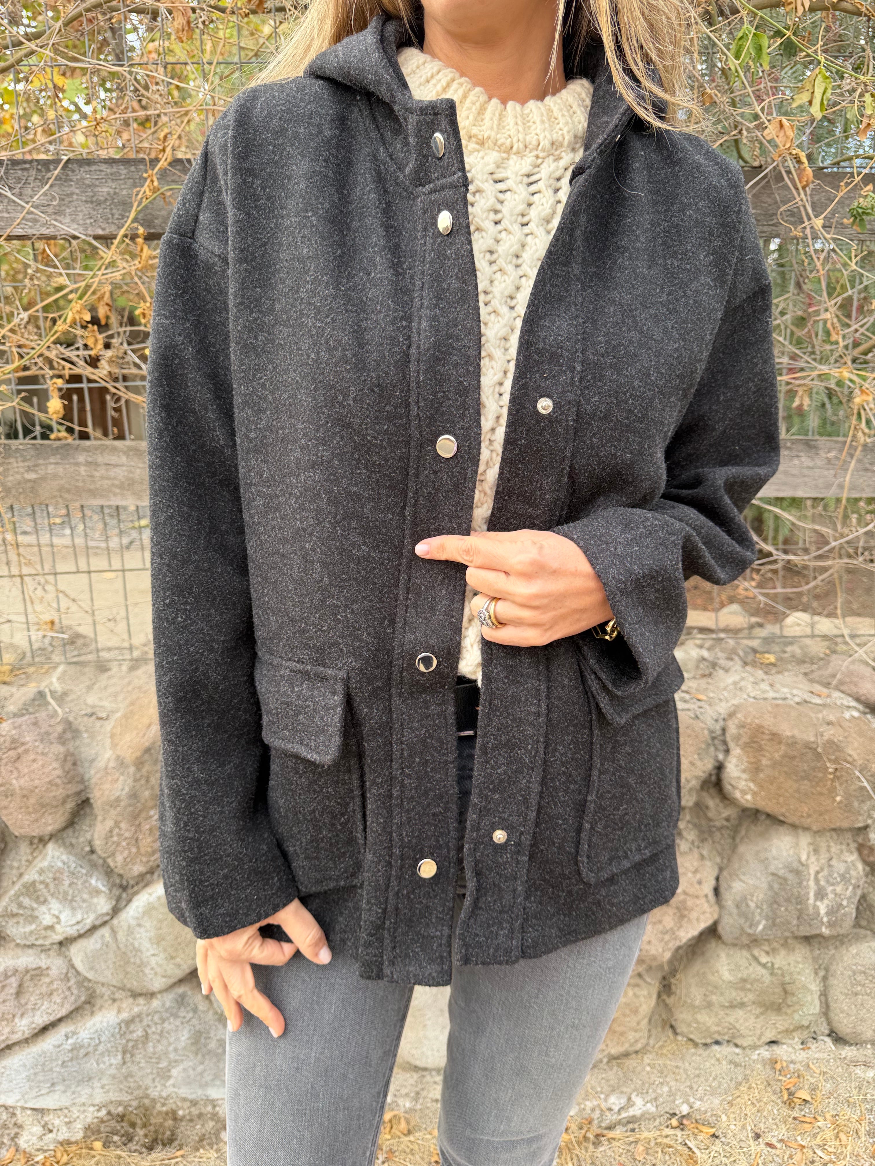 Chaqueta simple paño bolsillos gris acero