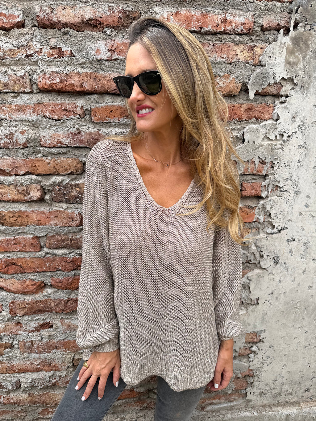 Chaleco lurex manga aglobada camel