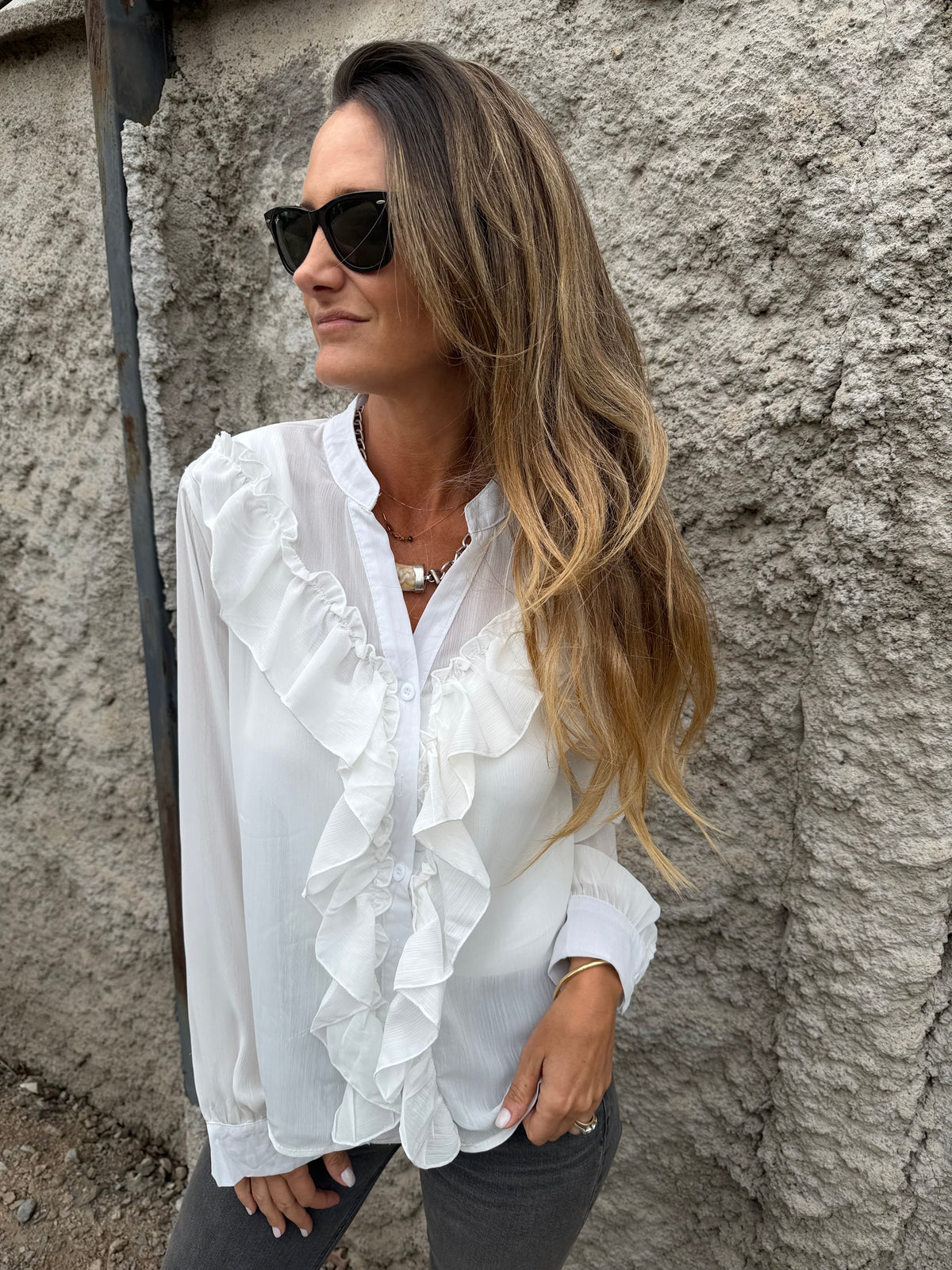 Blusa gasa vuelos blanca