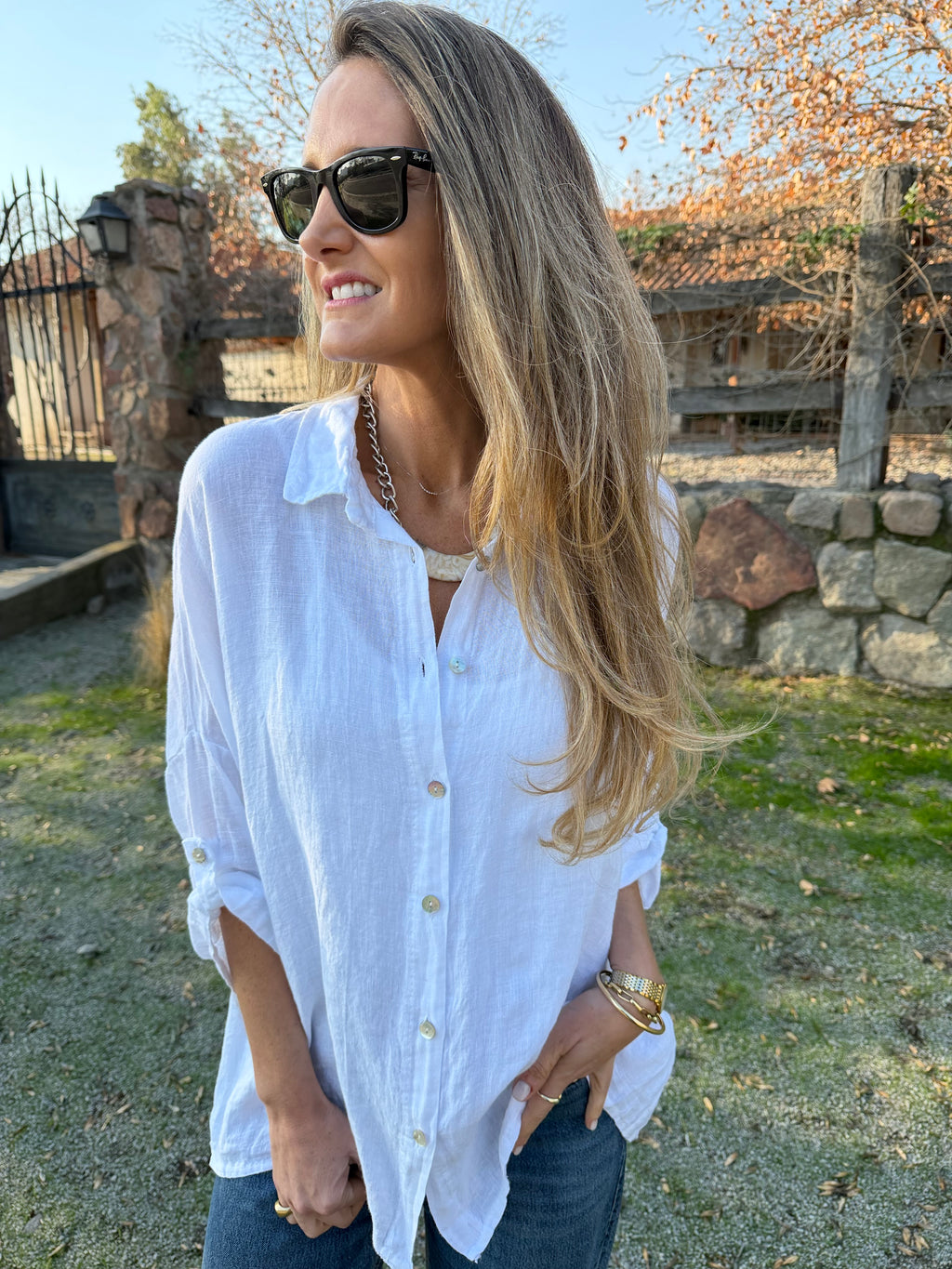 Blusón 100% lino camisera blanca