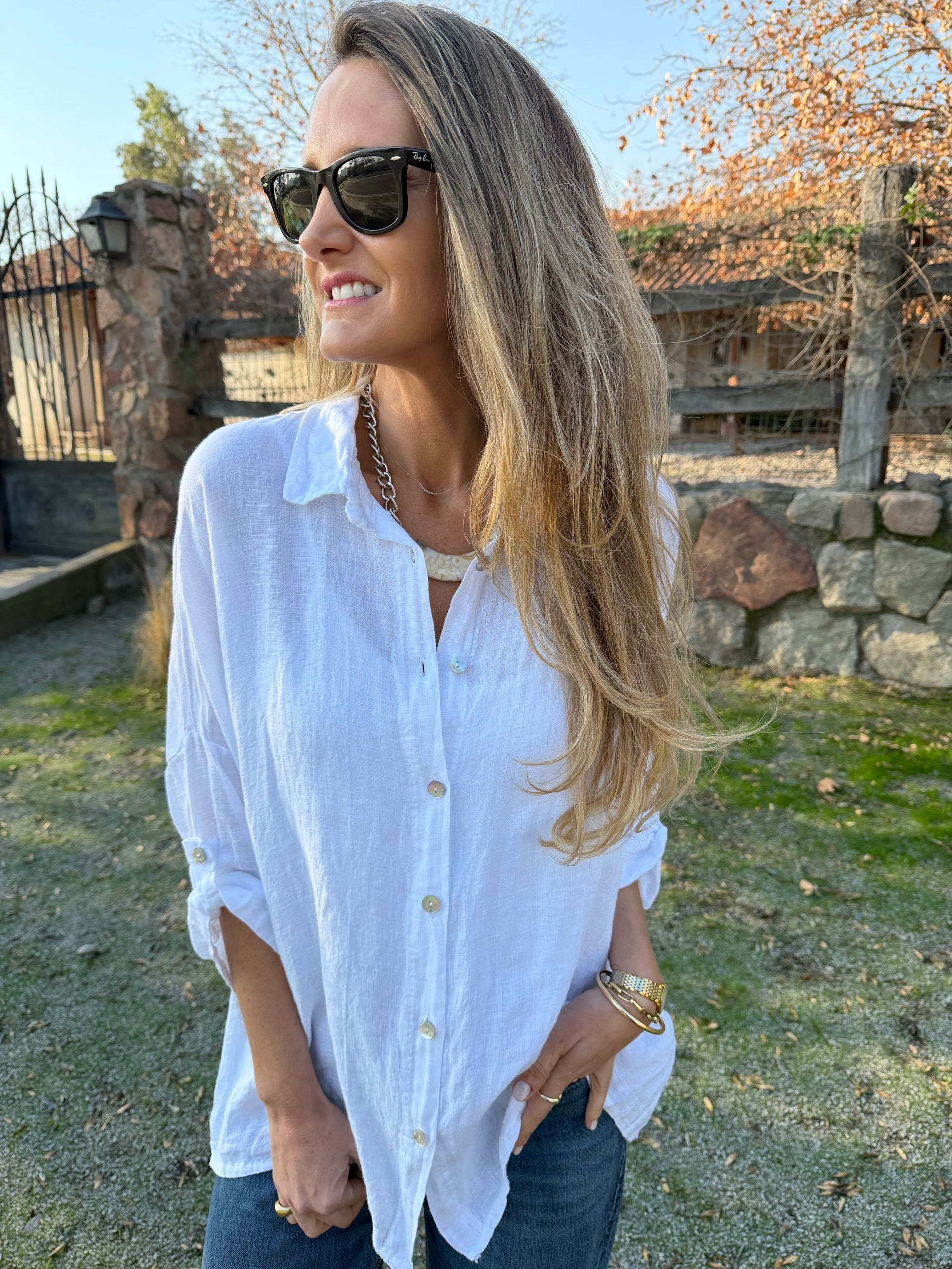 Blusón 100% lino camisera blanca