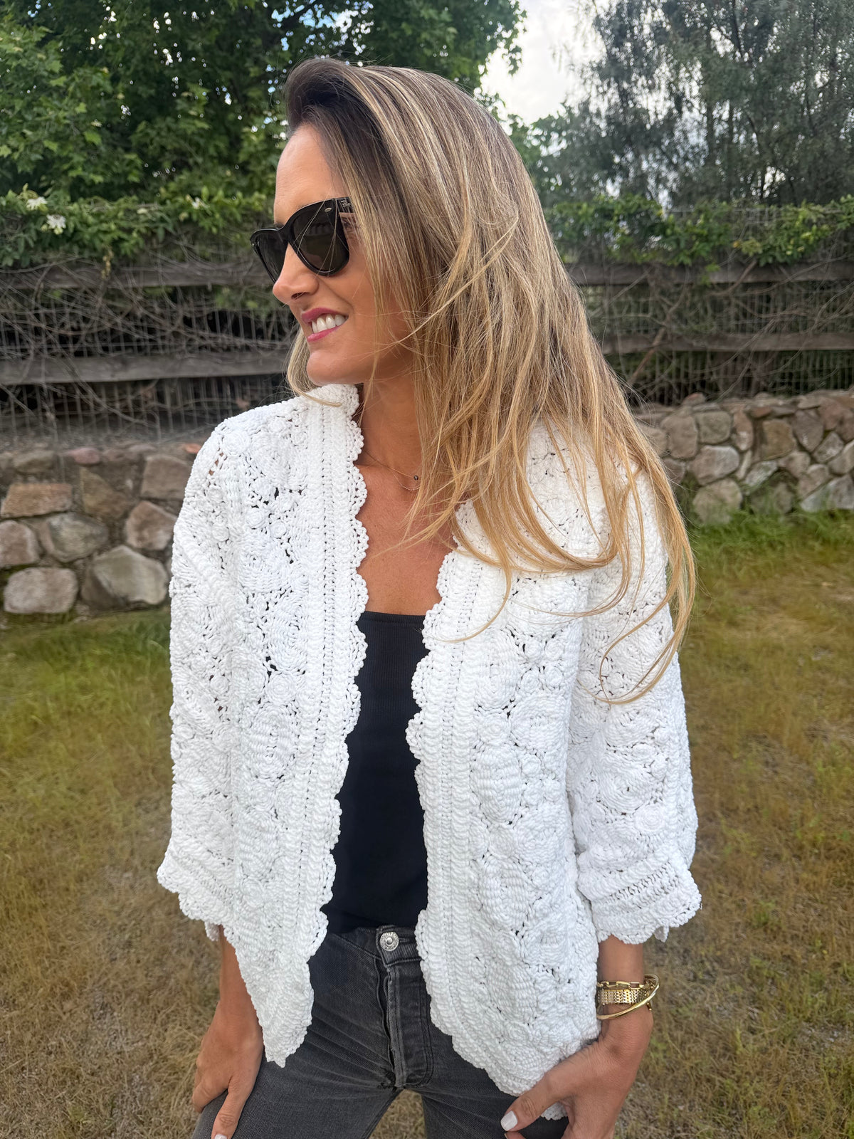 Tapado macramé blanco