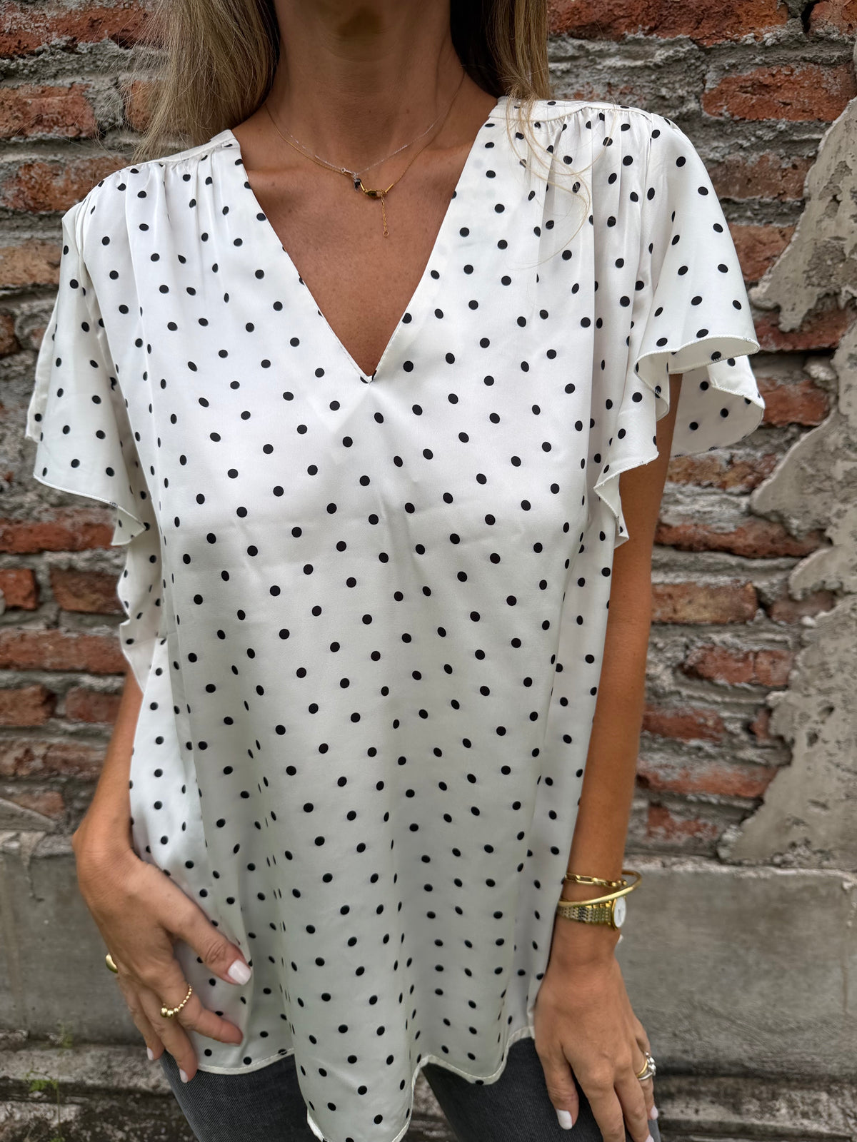Blusa seda lunares blanca